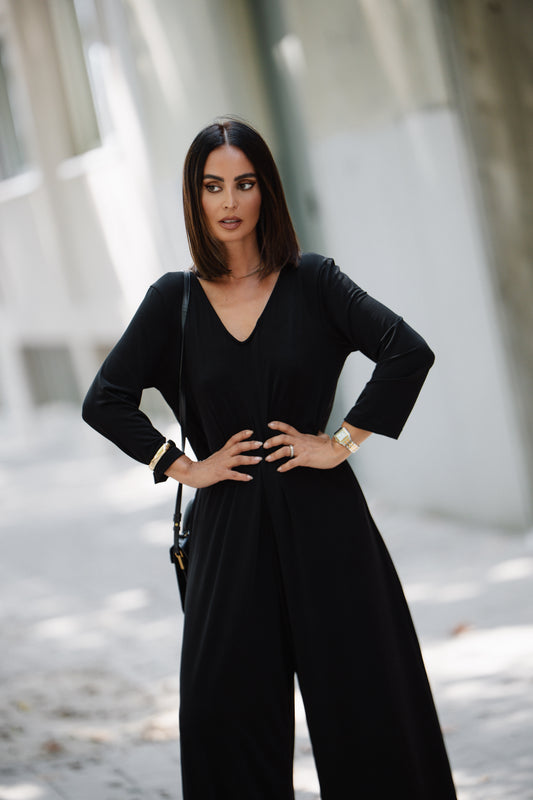 Long black knitted jumpsuit