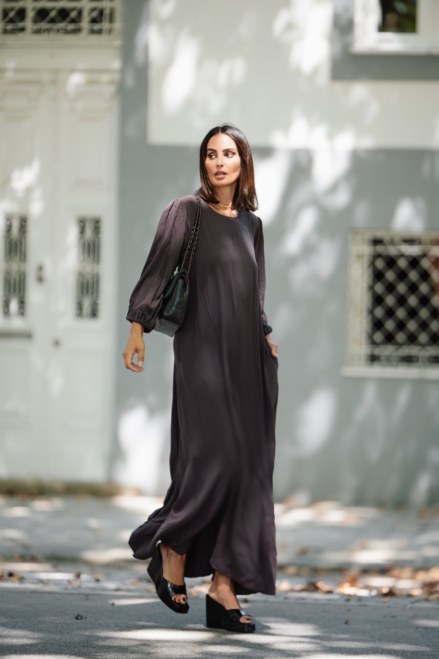 Long brown viscose dress