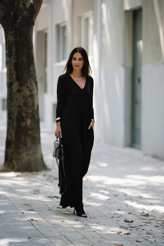 Long black knitted jumpsuit