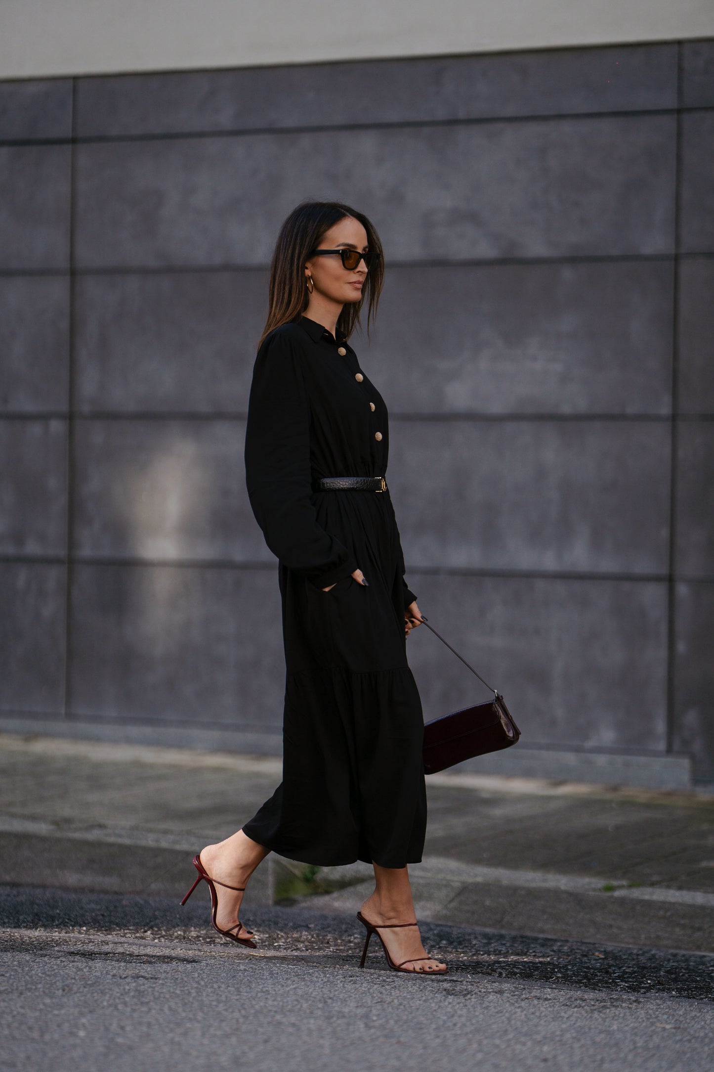 Long dress with gold buttons