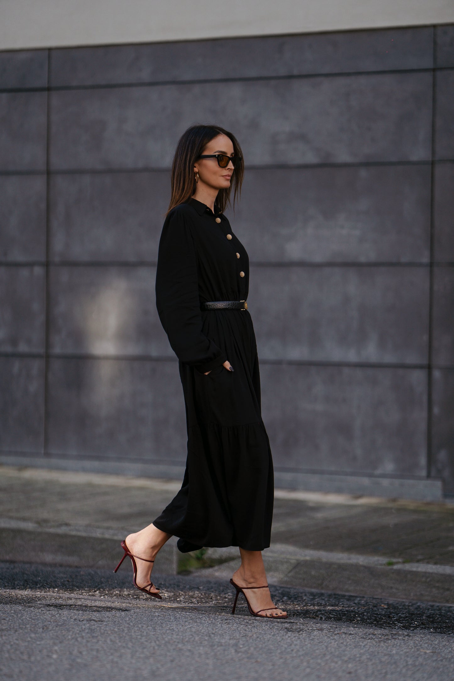 Long dress with gold buttons