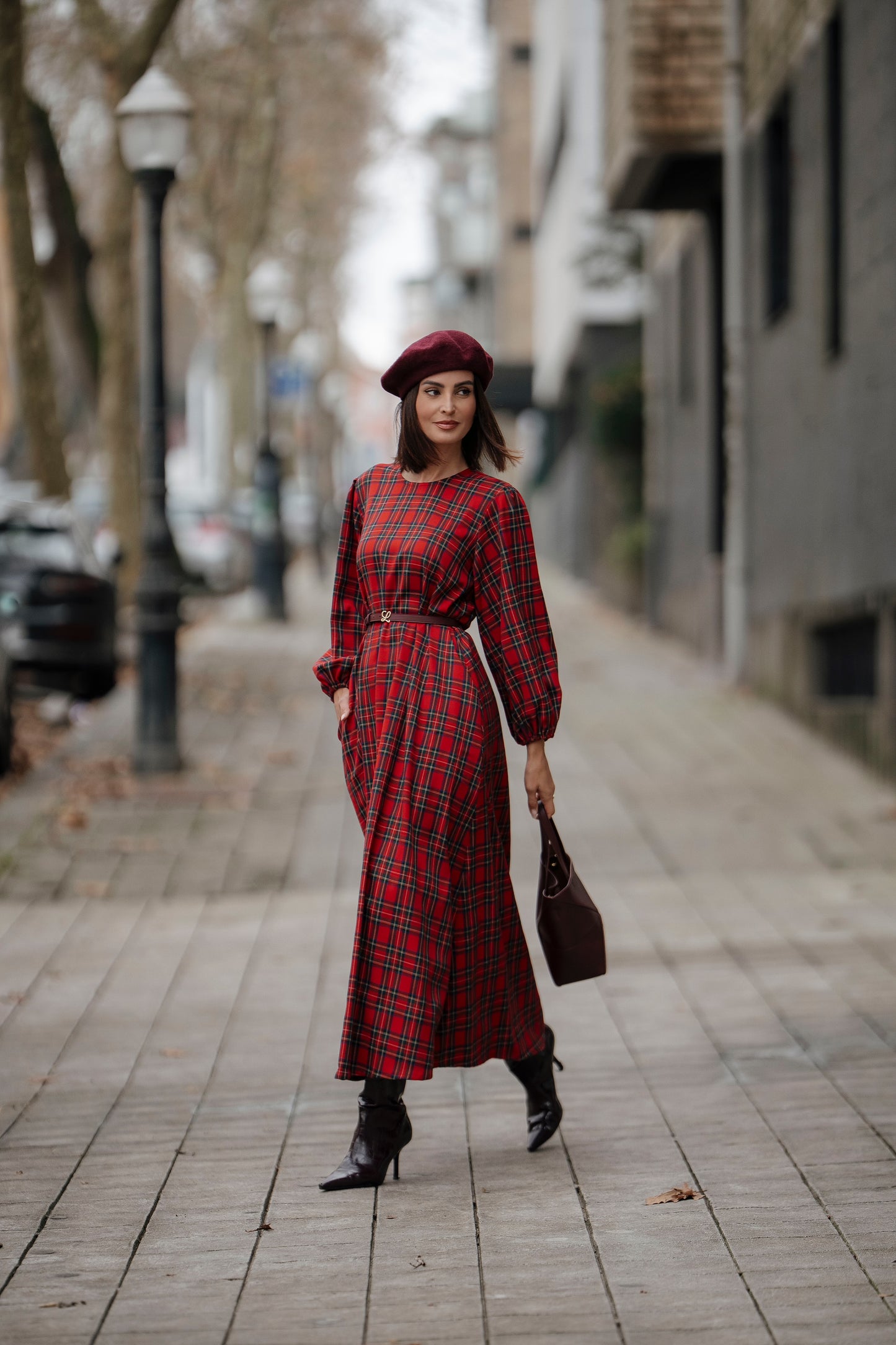 Vestido comprido em xadrez vermelho