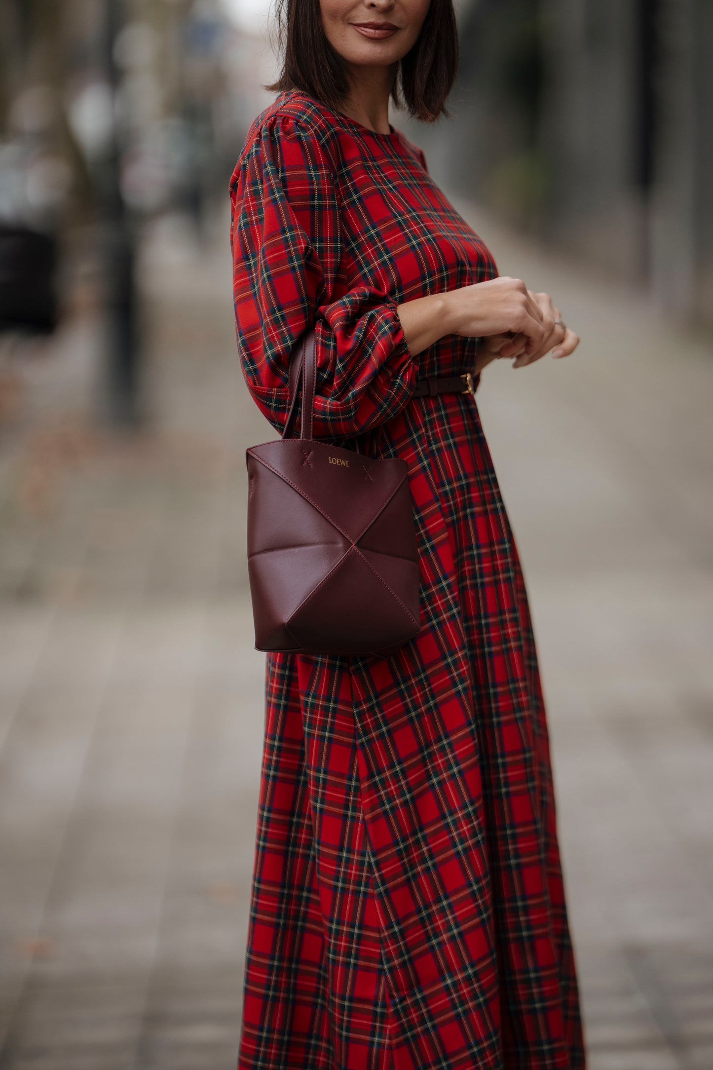 Vestido comprido em xadrez vermelho