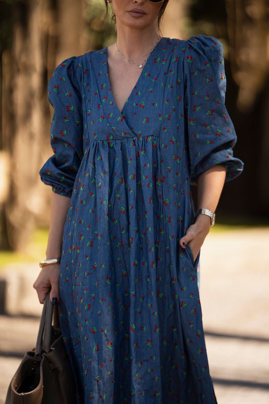Vestido midi em ganga