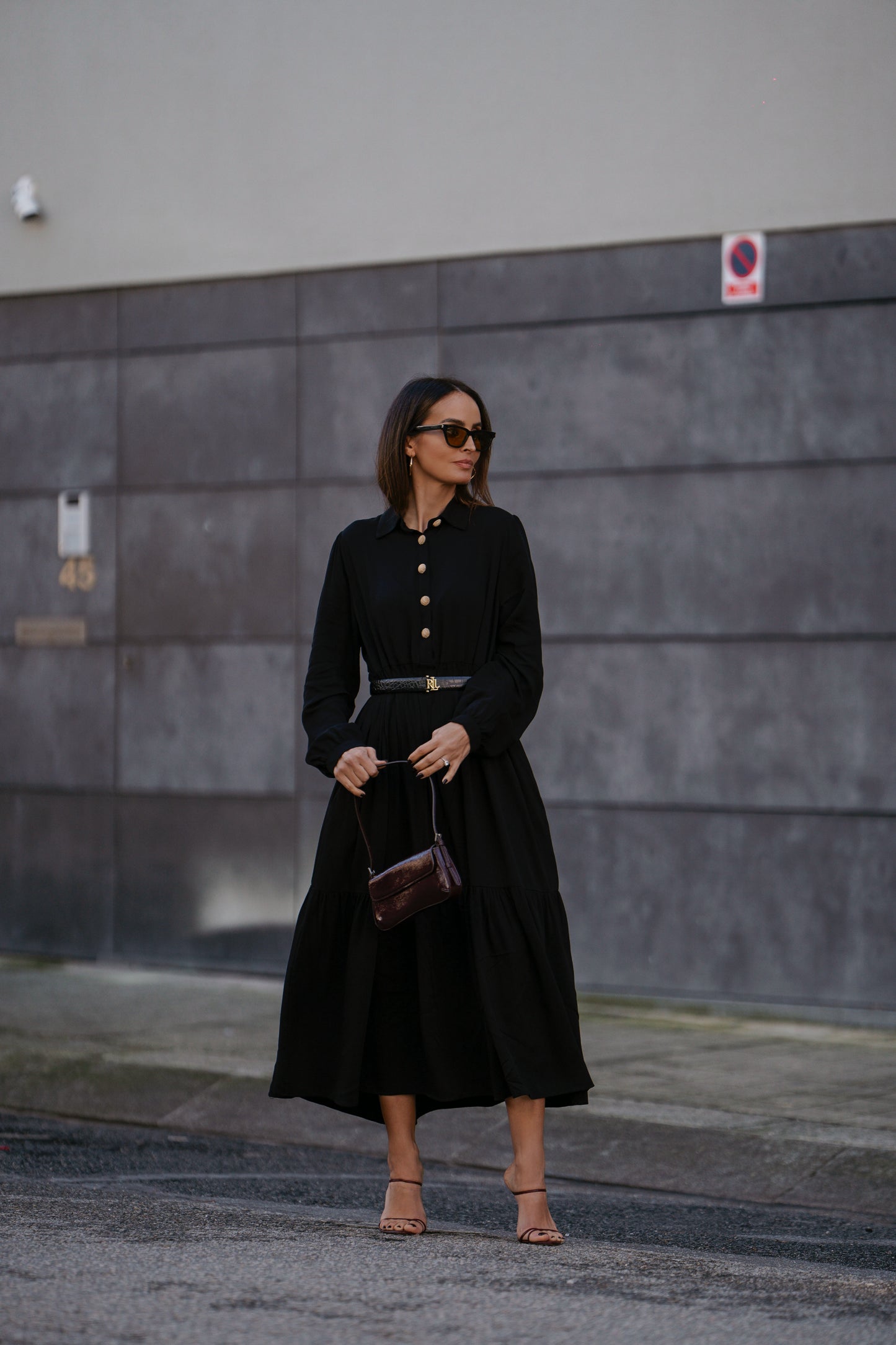 Long dress with gold buttons