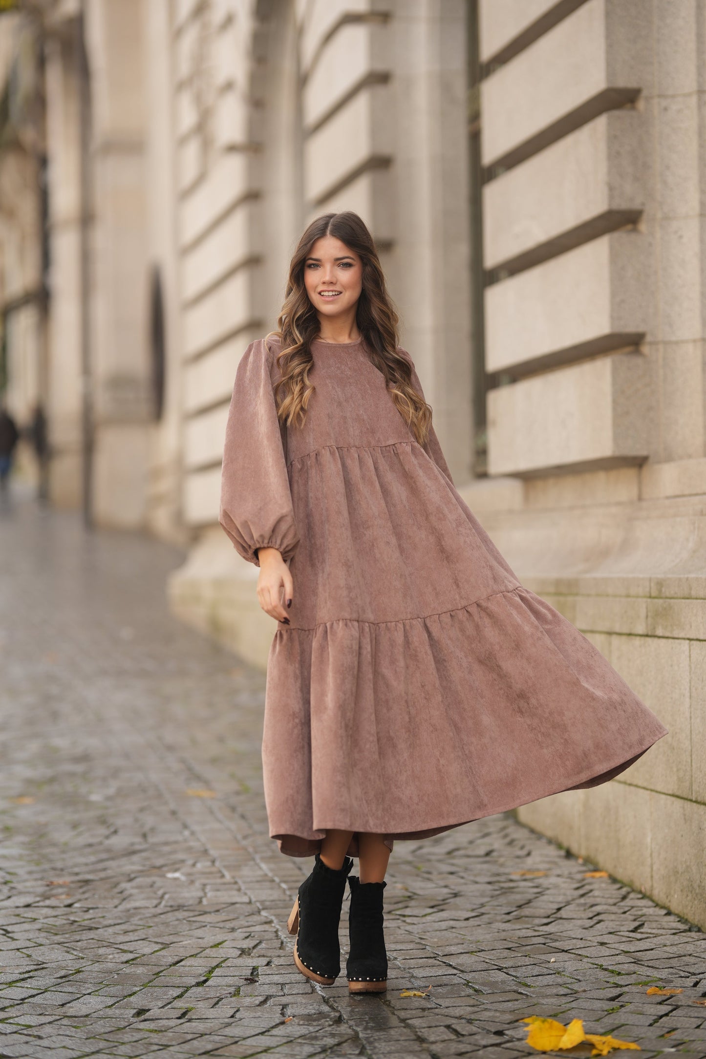 Corduroy long sleeve top dress