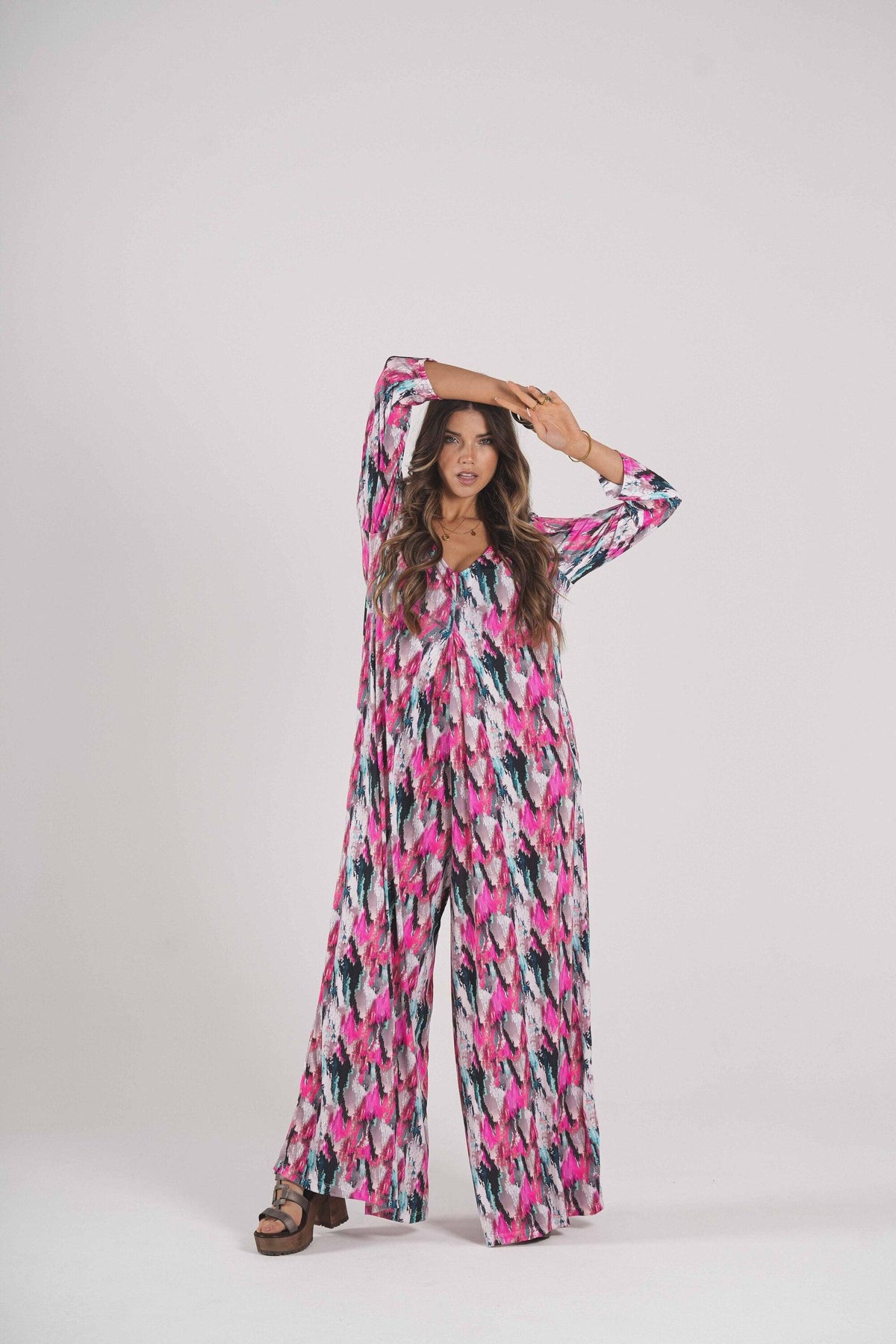 Long jumpsuit in printed knit