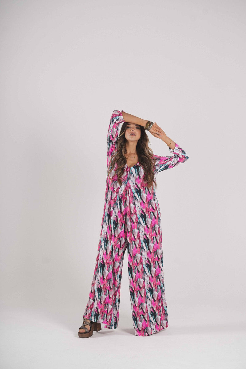 Long jumpsuit in printed knit