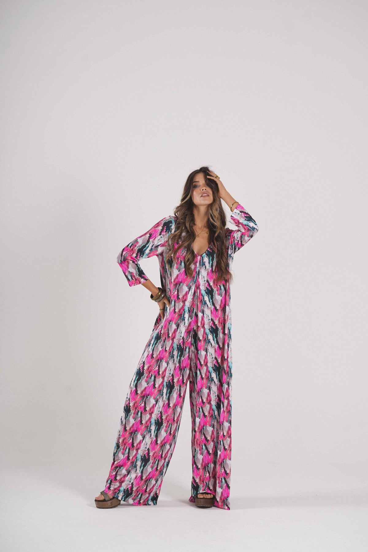 Long jumpsuit in printed knit