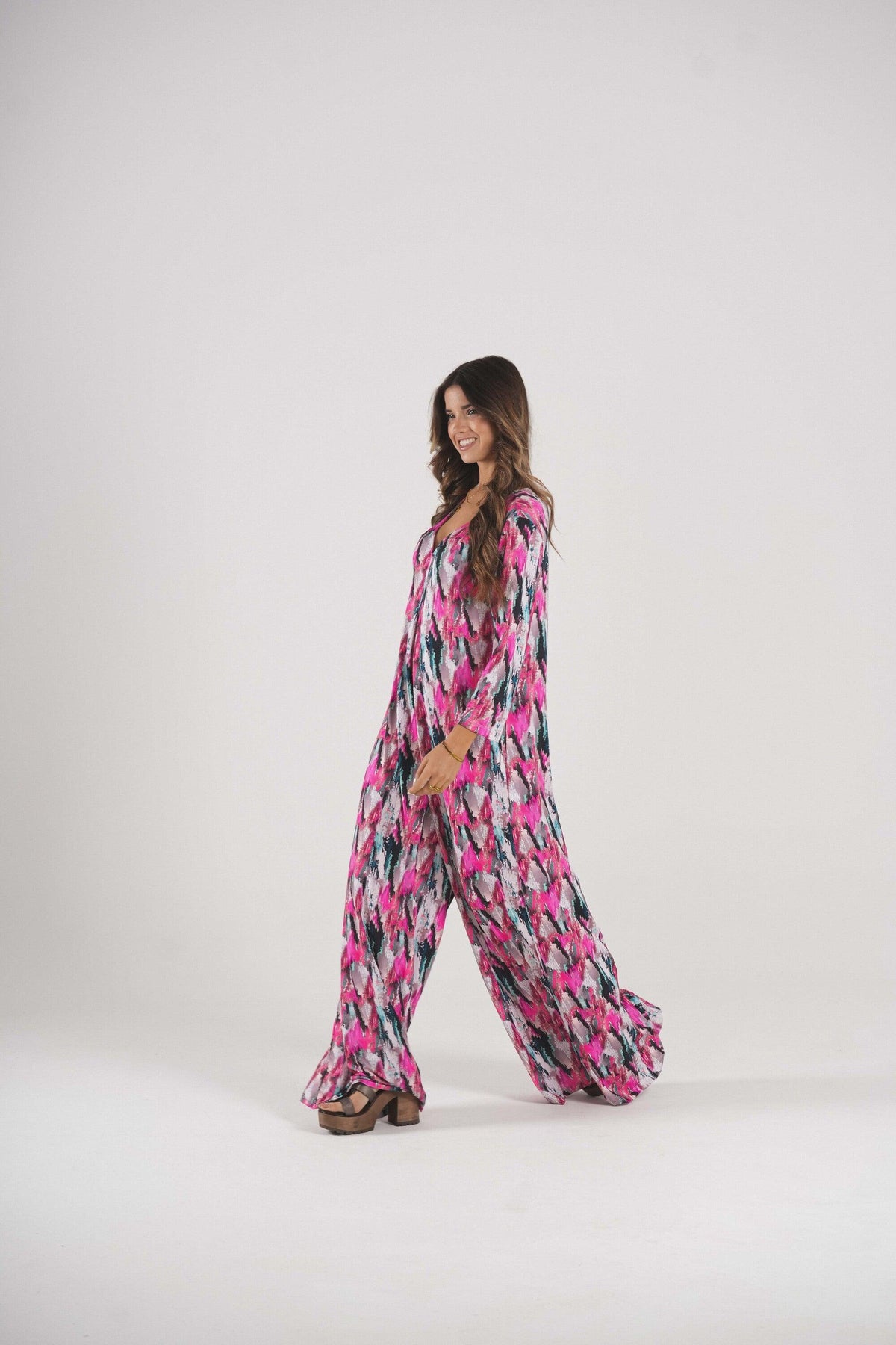 Long jumpsuit in printed knit