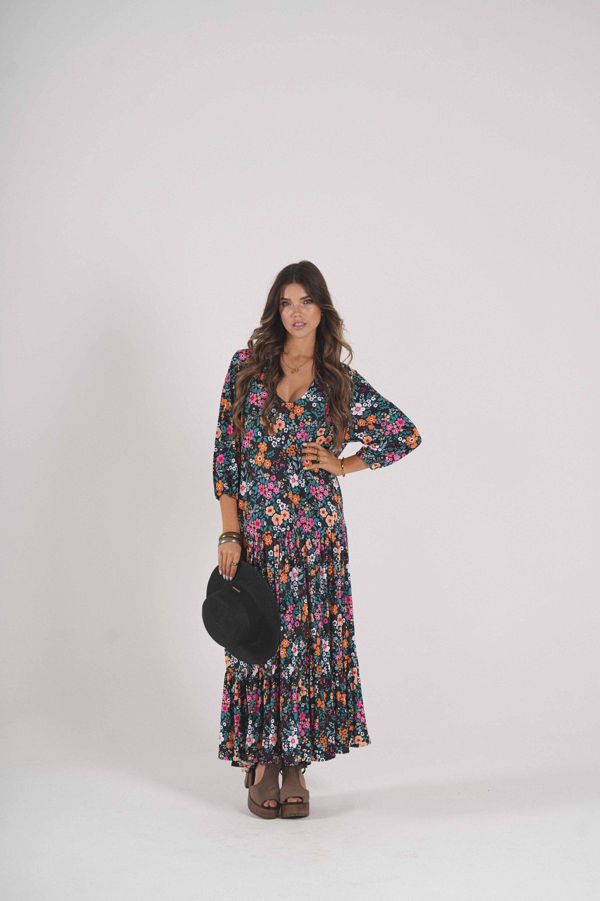 Long dress in printed knit