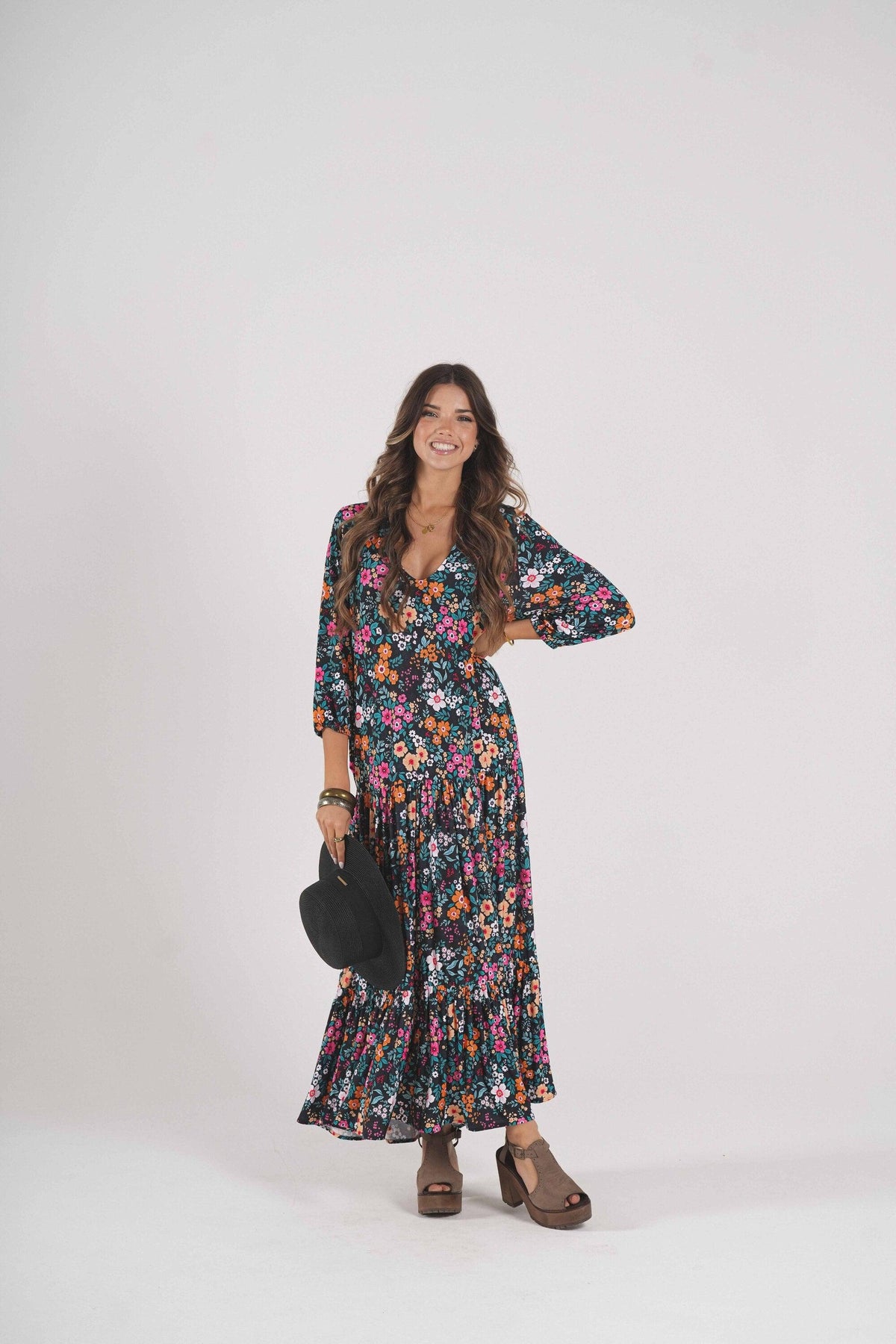 Long dress in printed knit