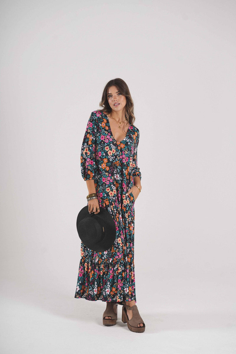 Long dress in printed knit