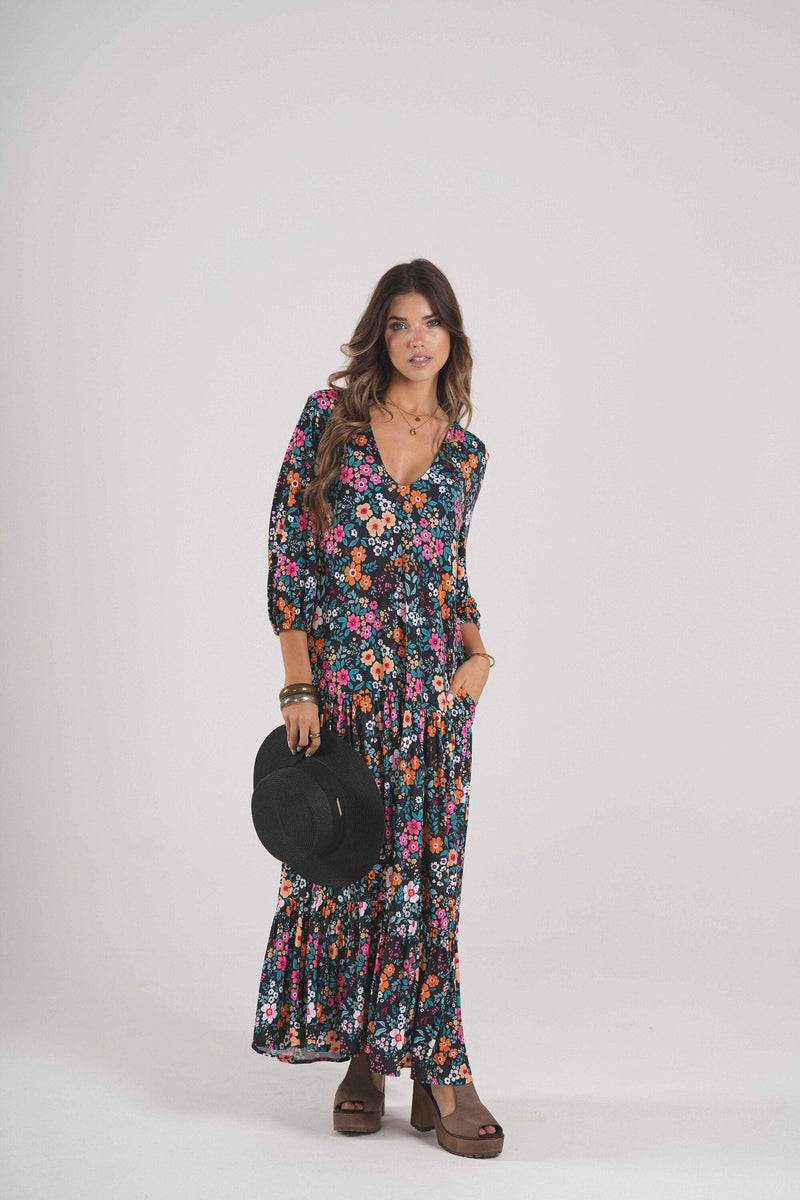 Long dress in printed knit