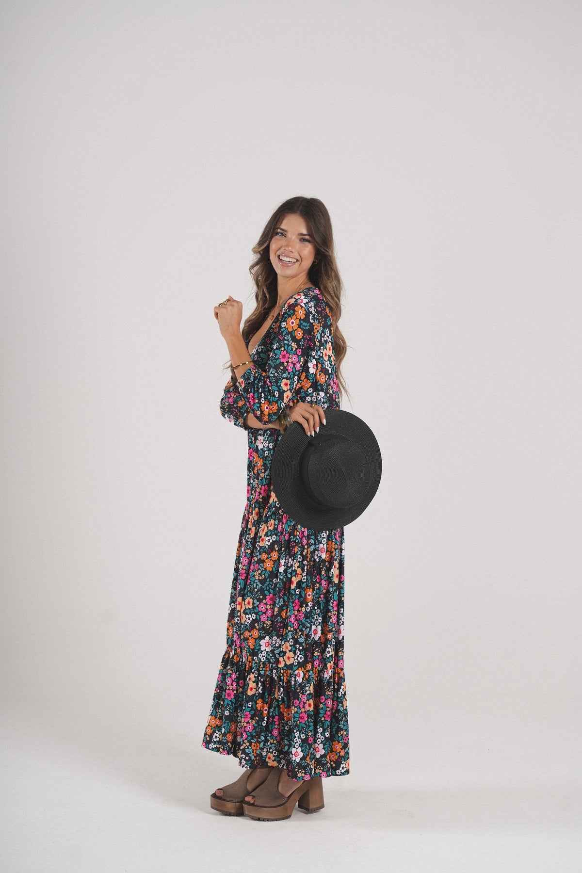 Long dress in printed knit