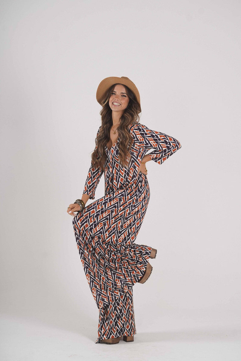 Long jumpsuit in printed knit