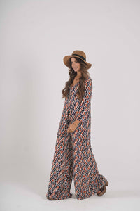 Long jumpsuit in printed knit