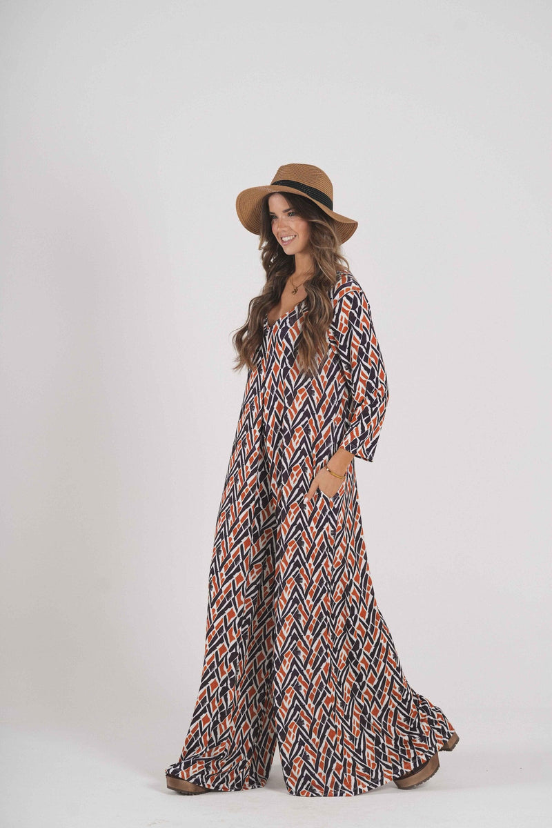 Long jumpsuit in printed knit