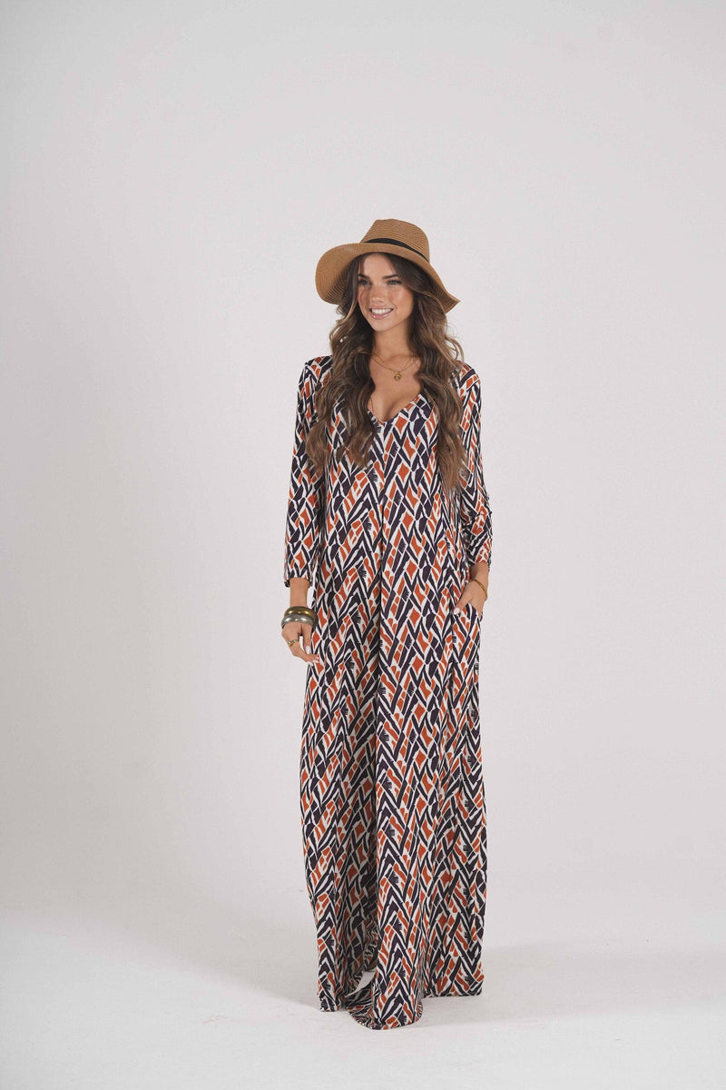 Long jumpsuit in printed knit