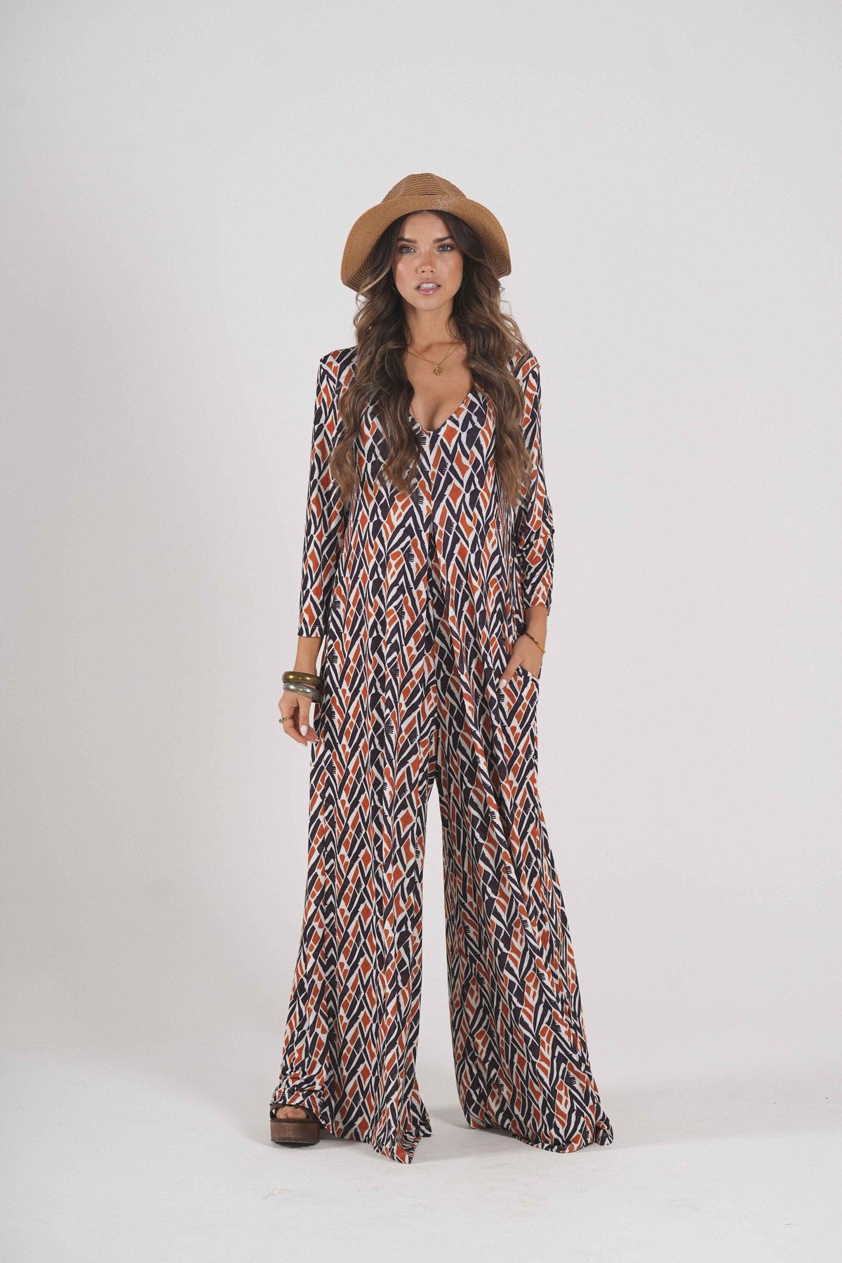 Long jumpsuit in printed knit