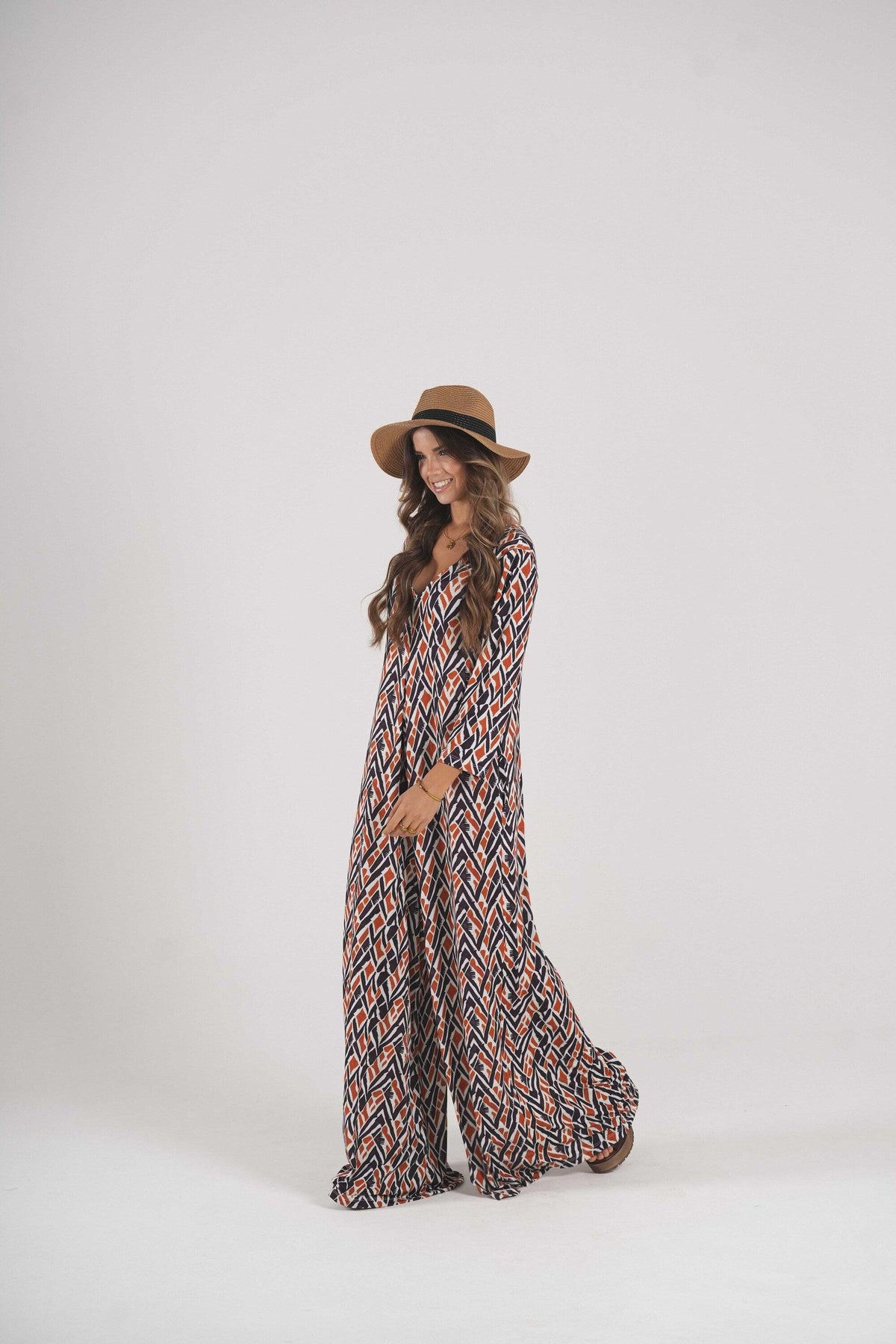 Long jumpsuit in printed knit