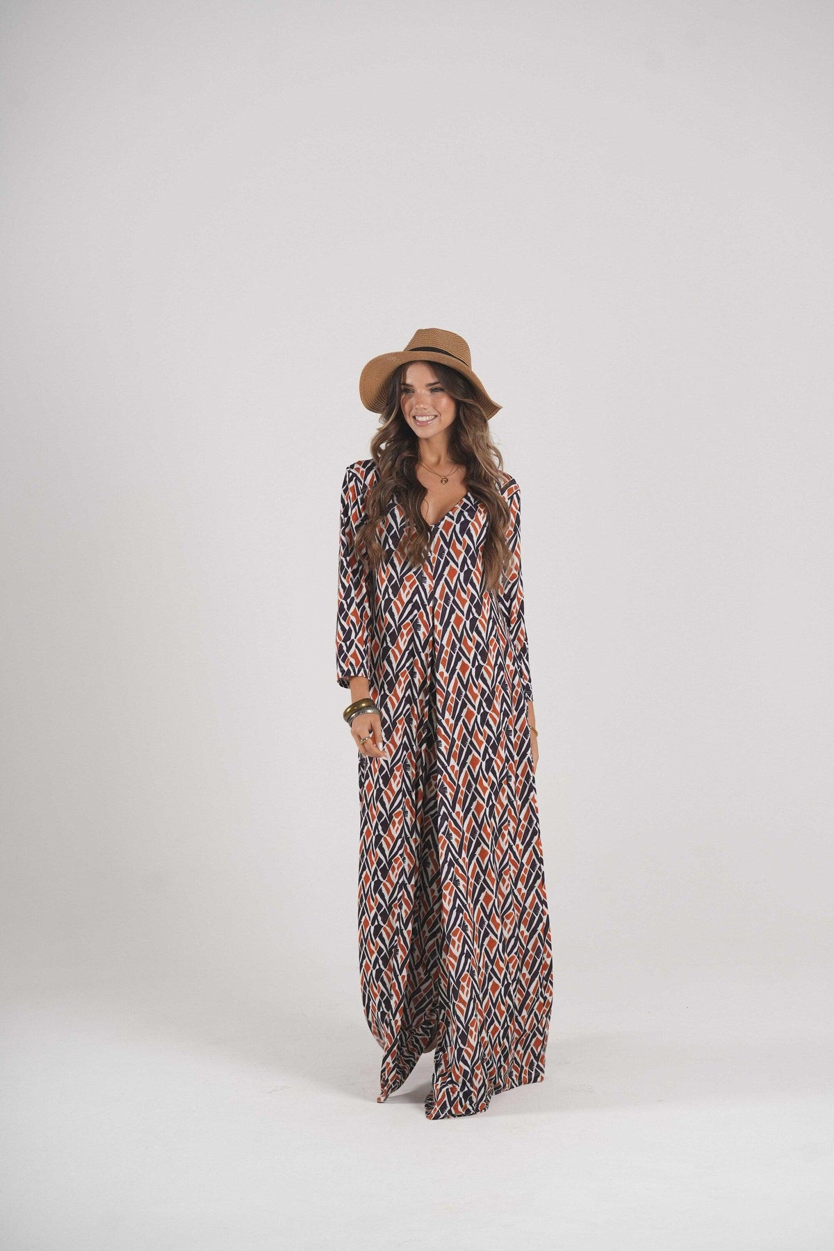 Long jumpsuit in printed knit