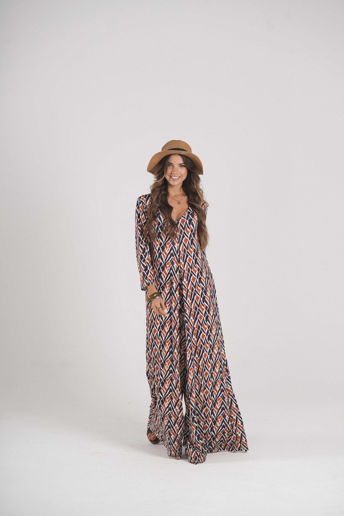 Long jumpsuit in printed knit