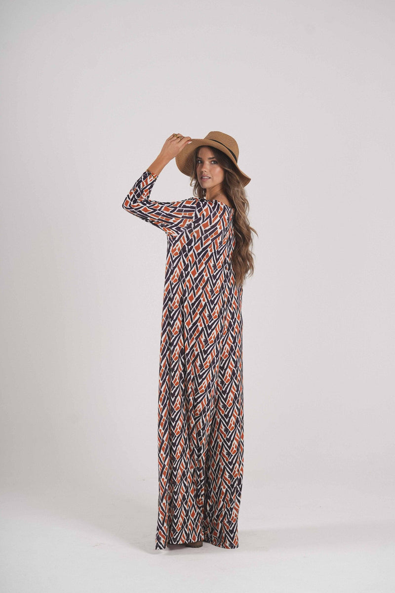 Long jumpsuit in printed knit