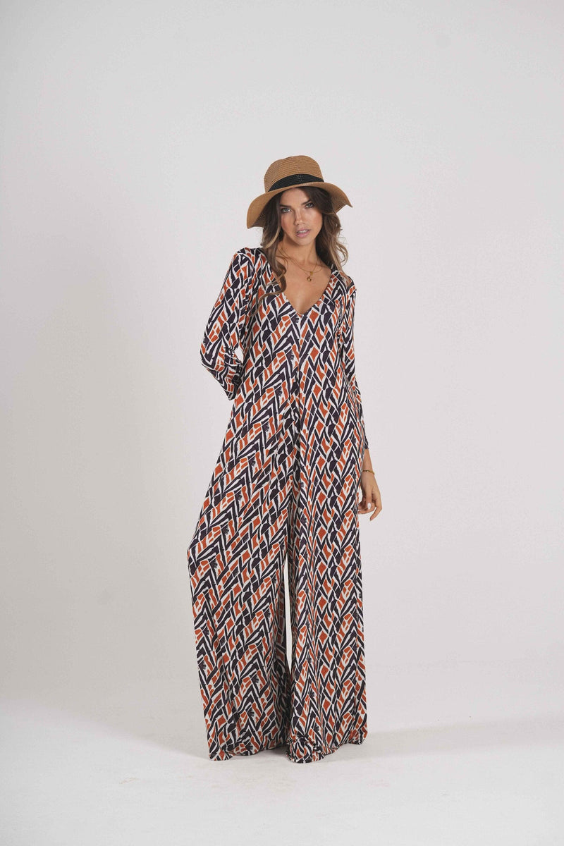 Long jumpsuit in printed knit