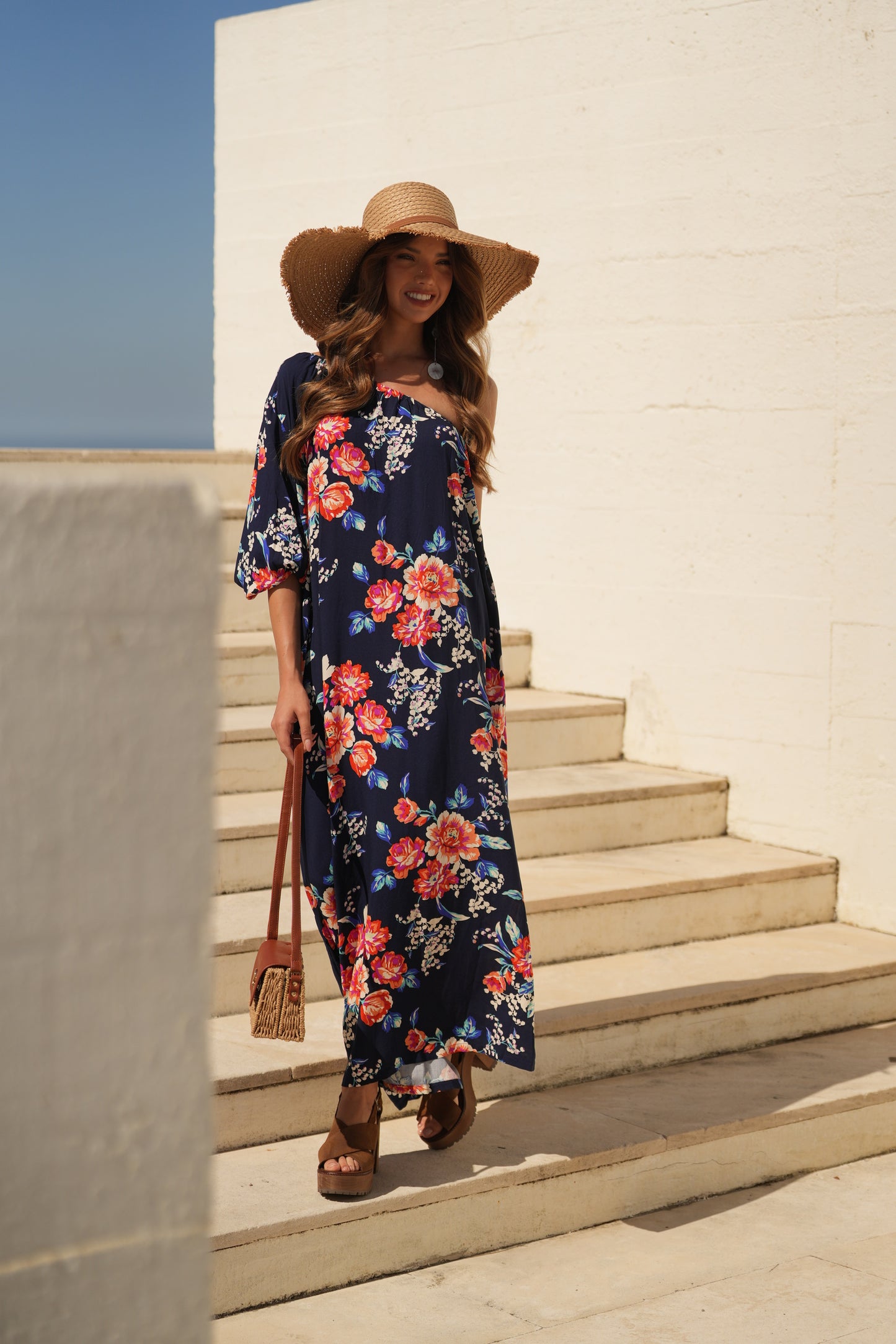 Vestido comprido estampado floral