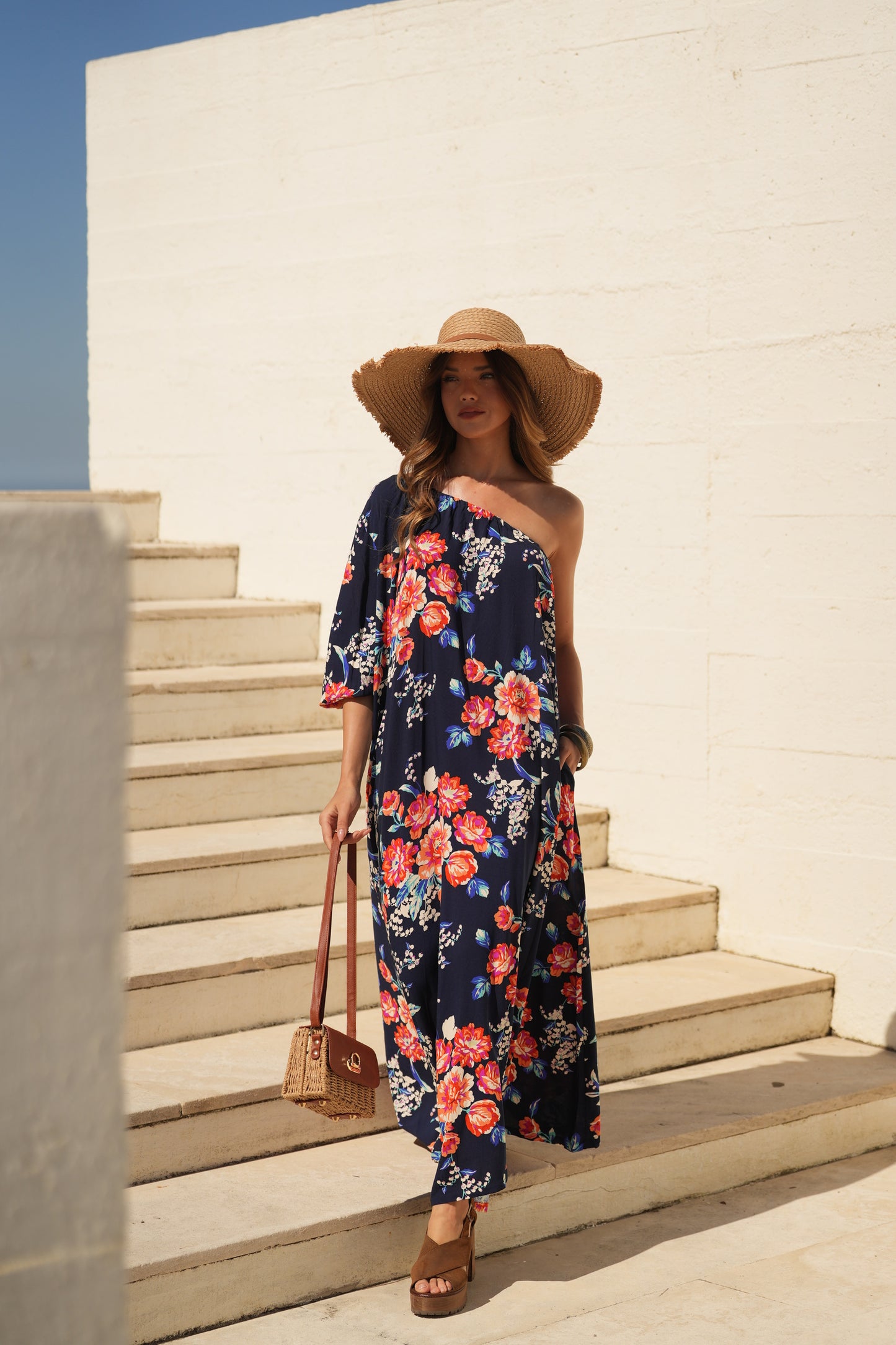 Vestido comprido estampado floral