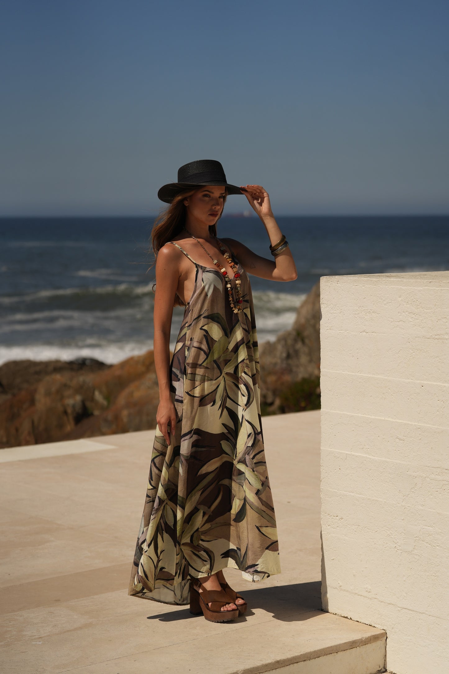 Vestido de alças comprido estampado