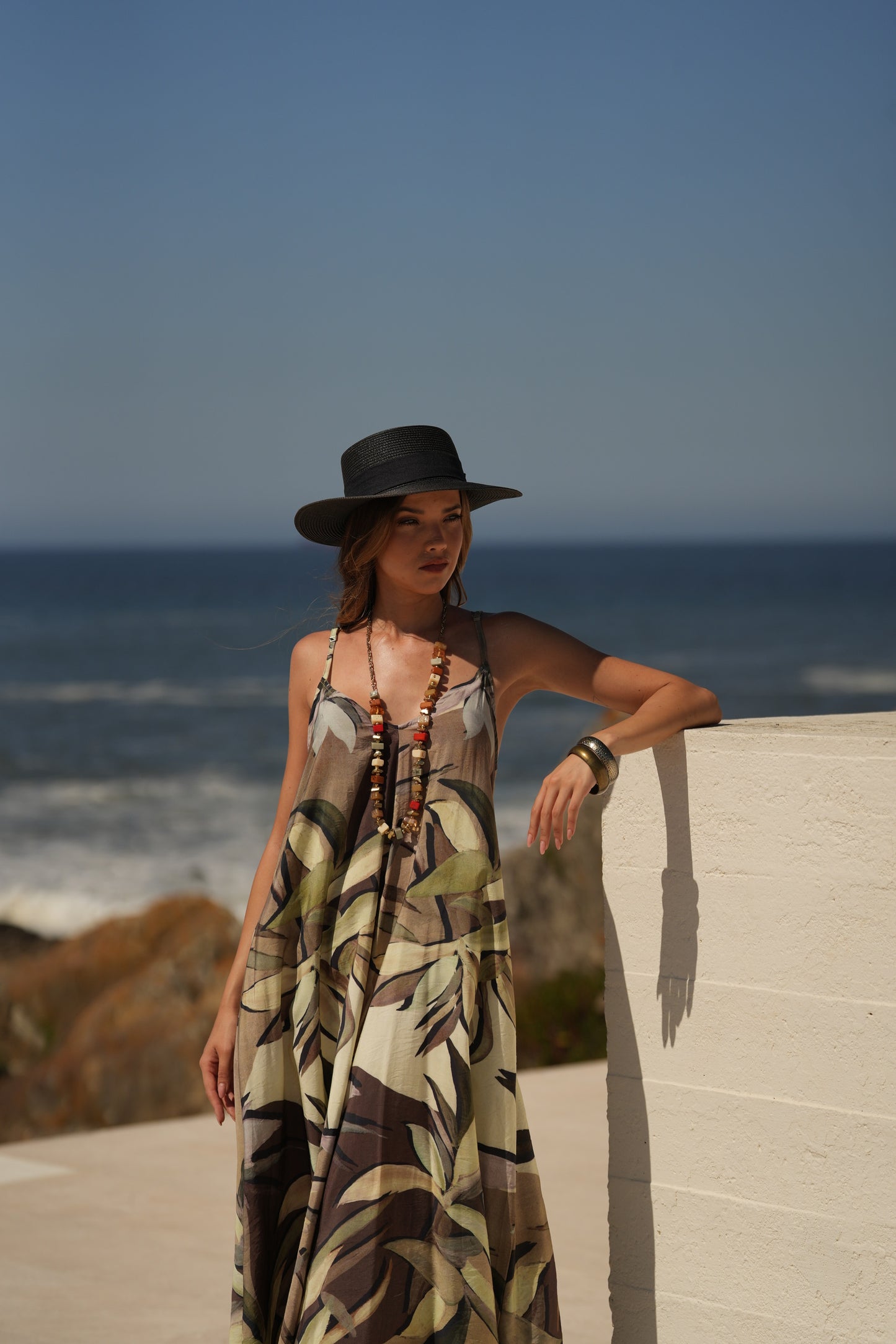 Vestido de alças comprido estampado
