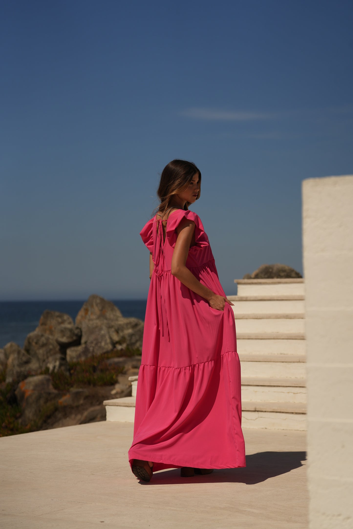 Vestido comprido rosa