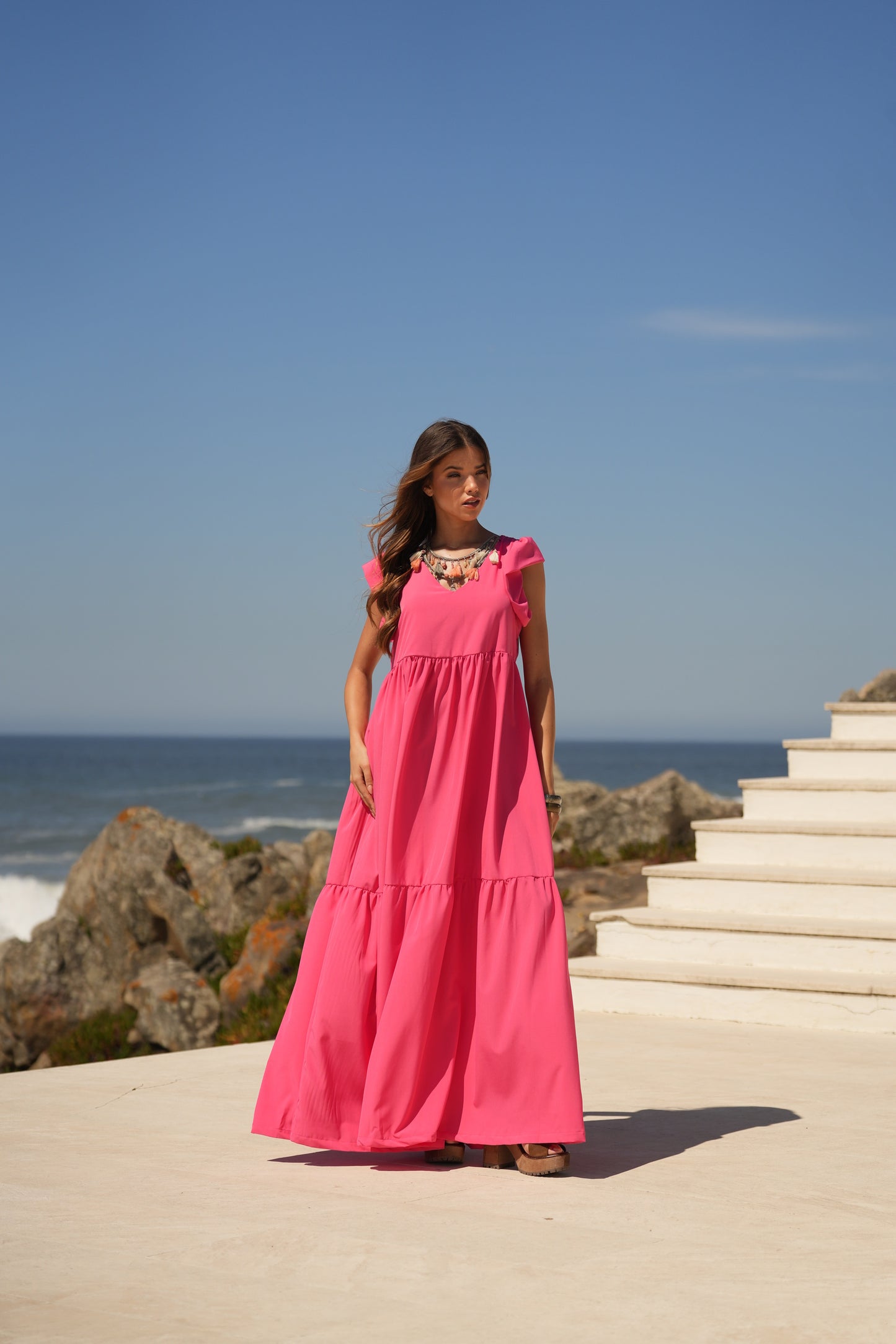 Vestido comprido rosa