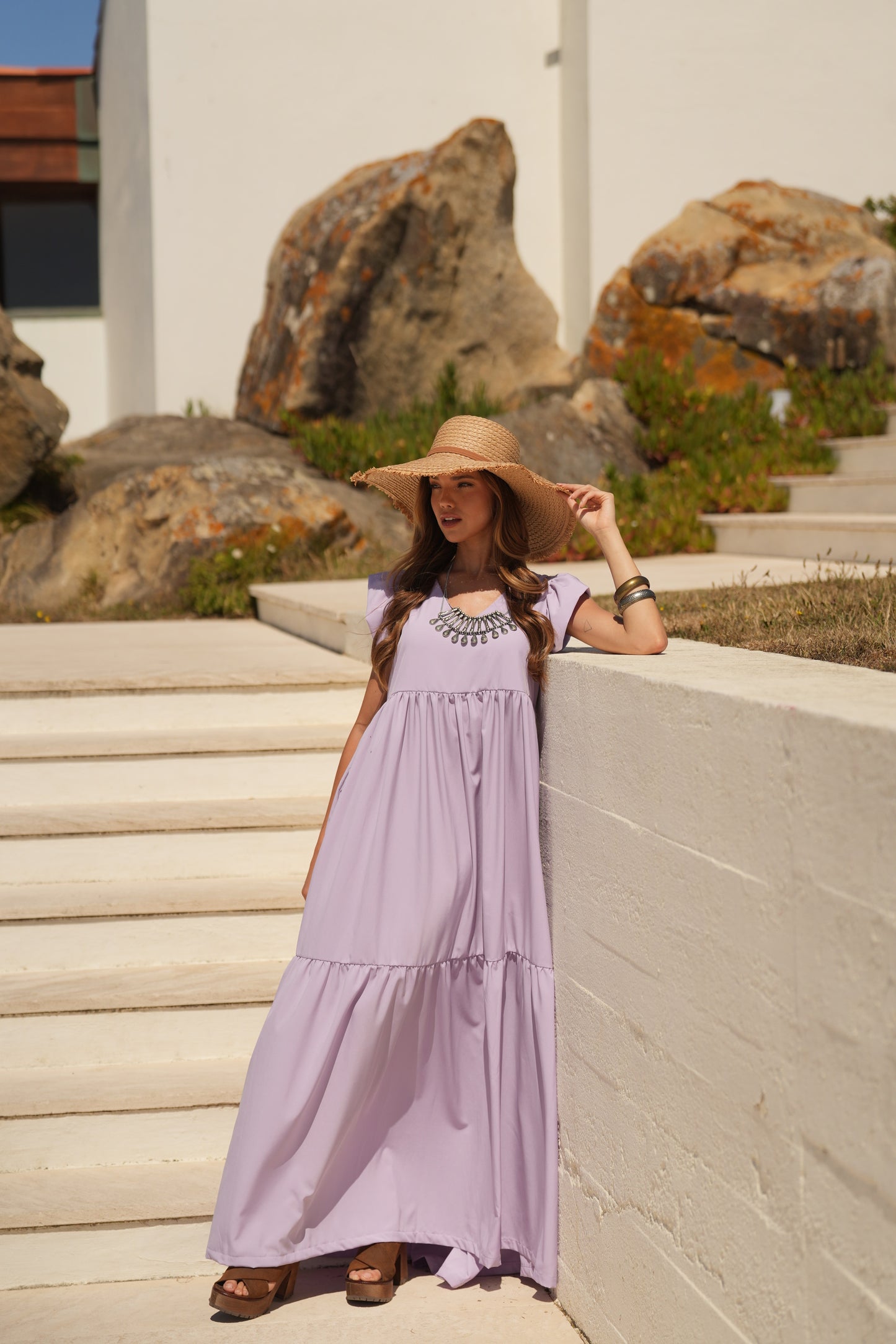 Vestido comprido lavanda