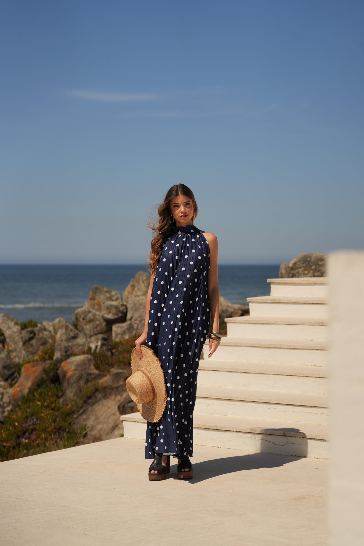 Vestido plissado estampado bolas