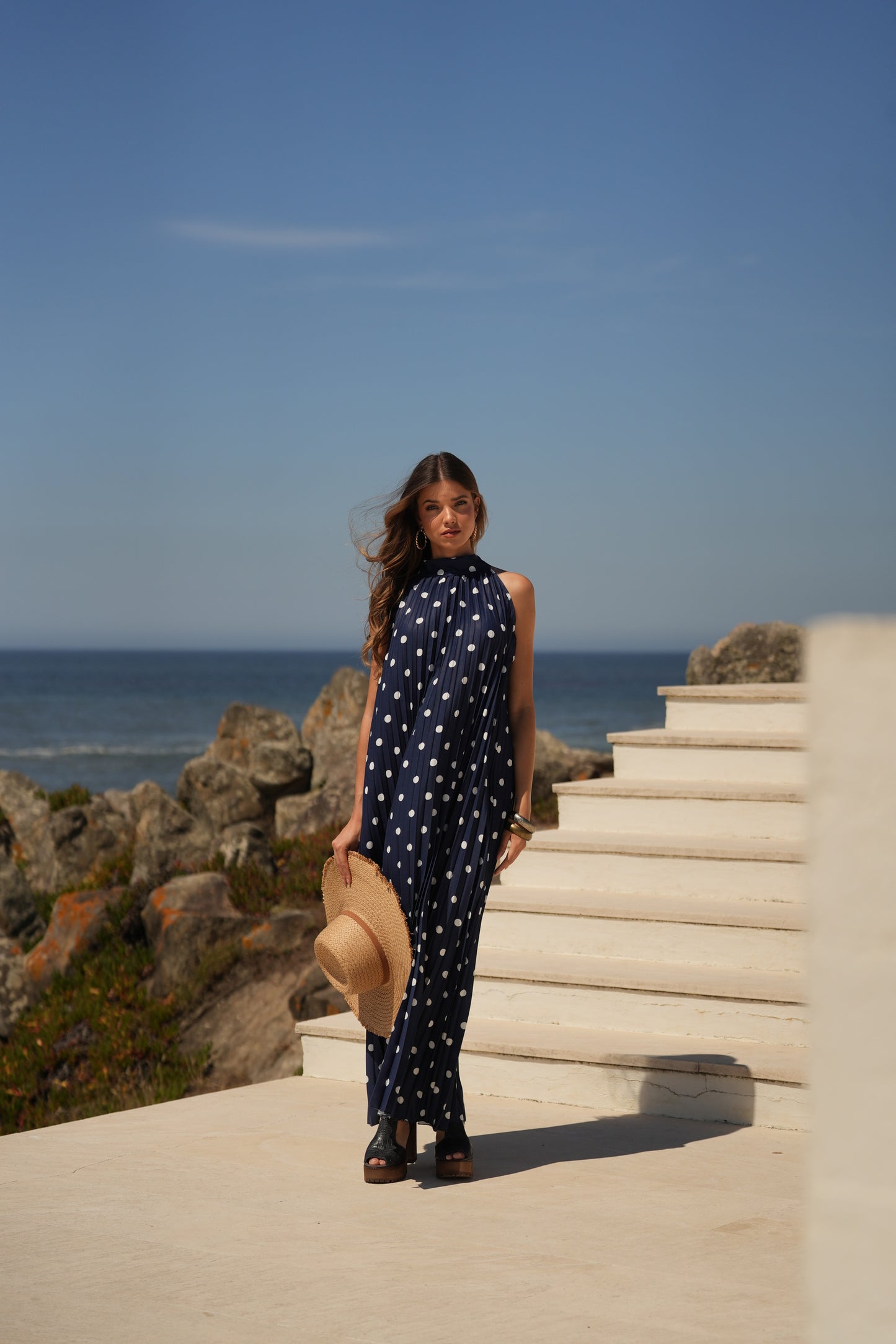Vestido plissado estampado bolas