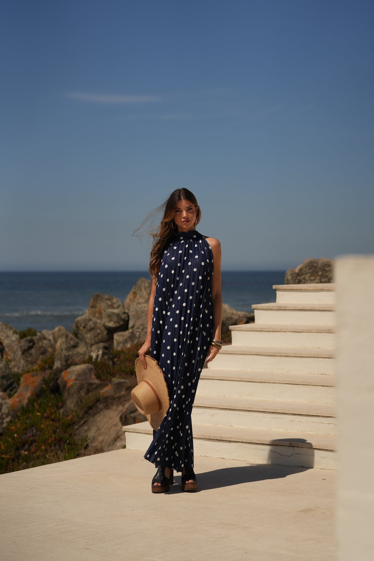 Vestido plissado estampado bolas