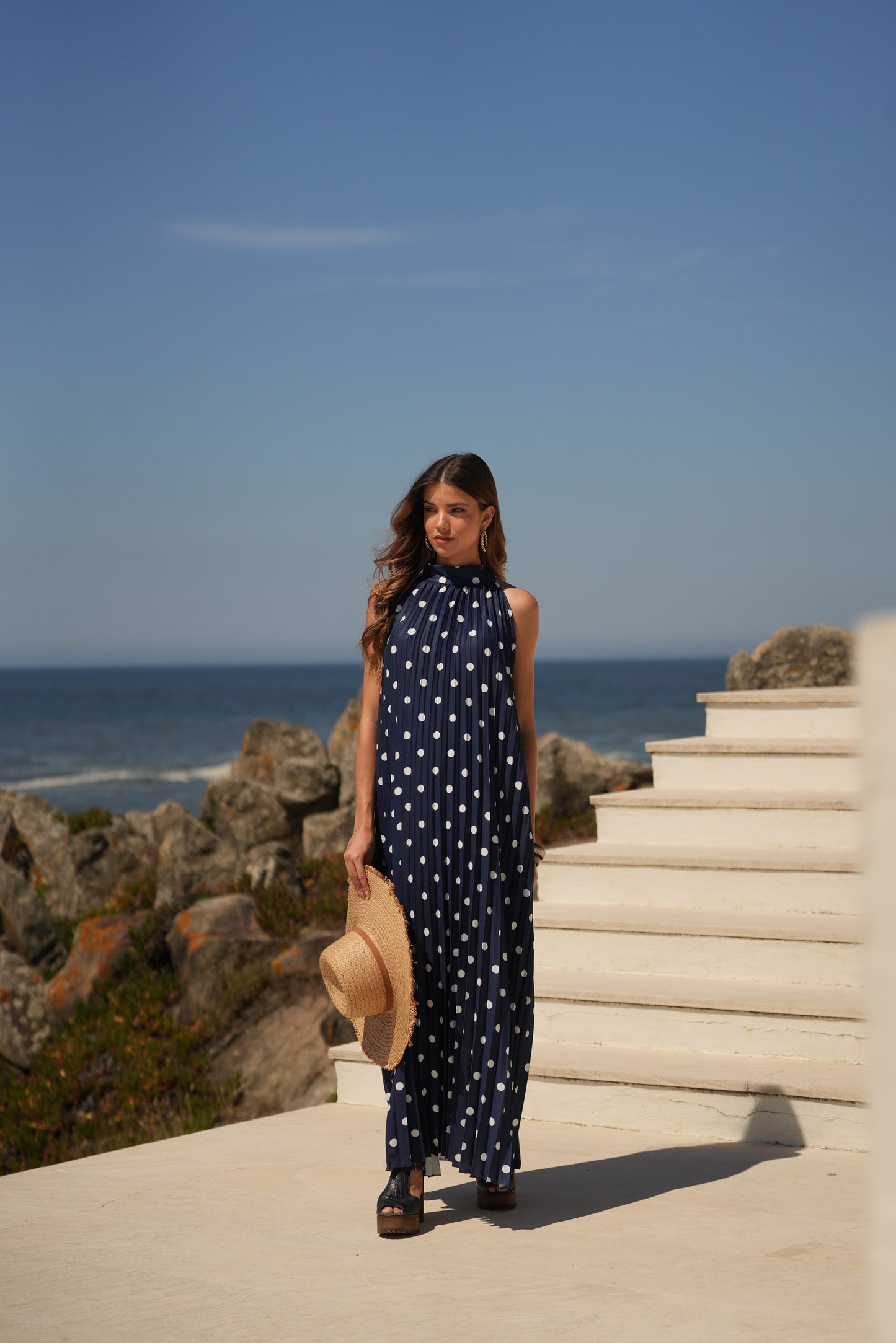 Vestido plissado estampado bolas