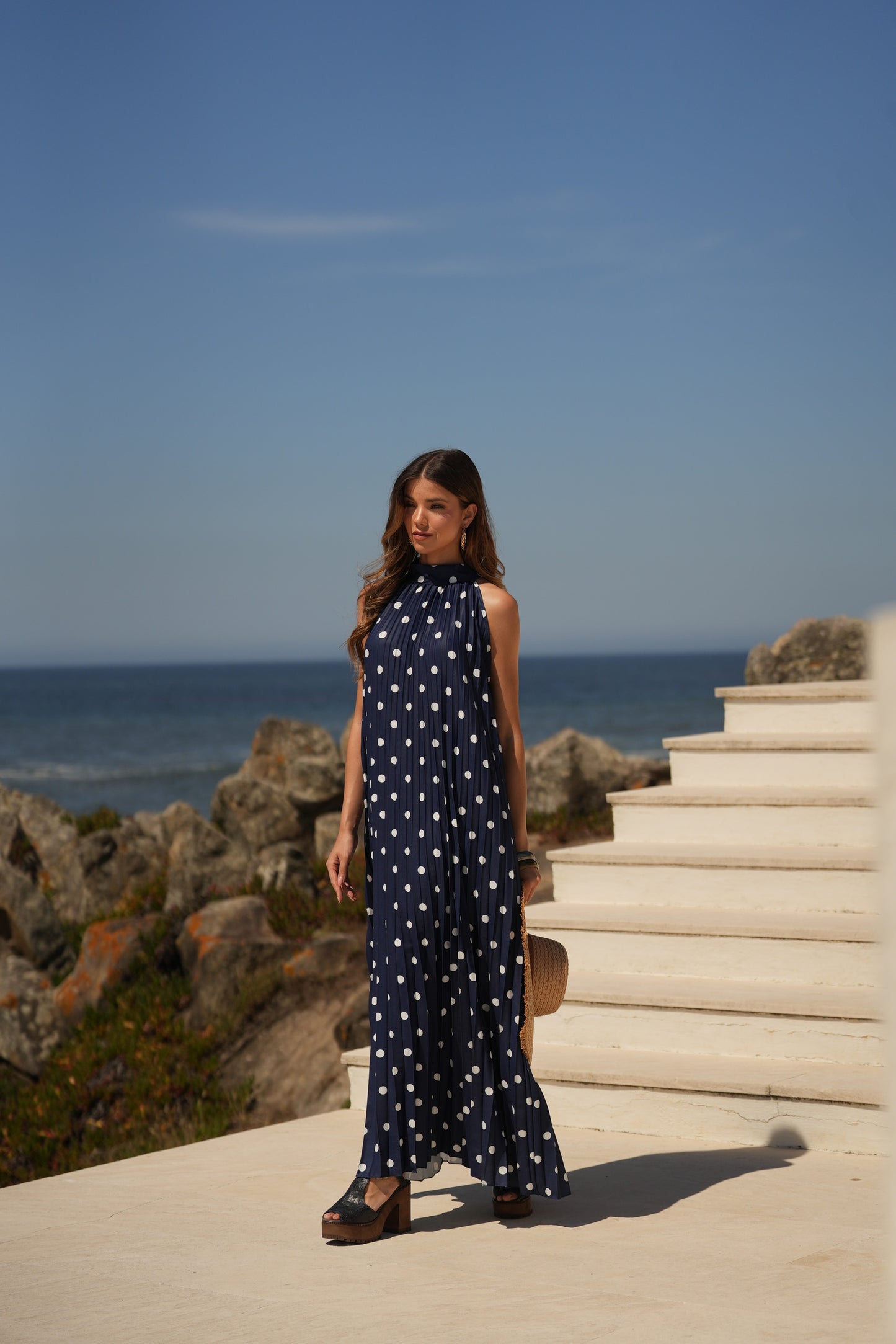 Vestido plissado estampado bolas