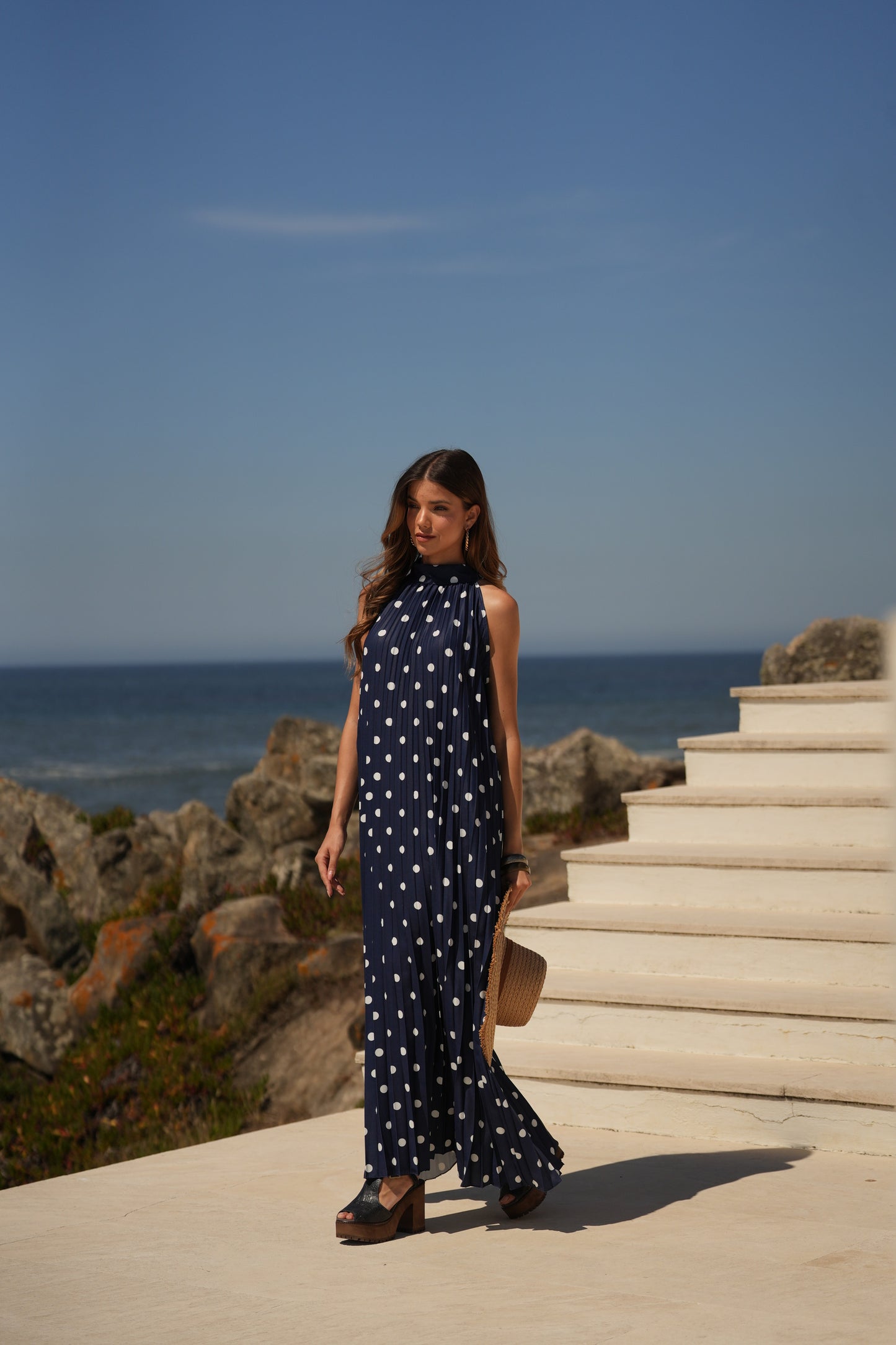 Vestido plissado estampado bolas