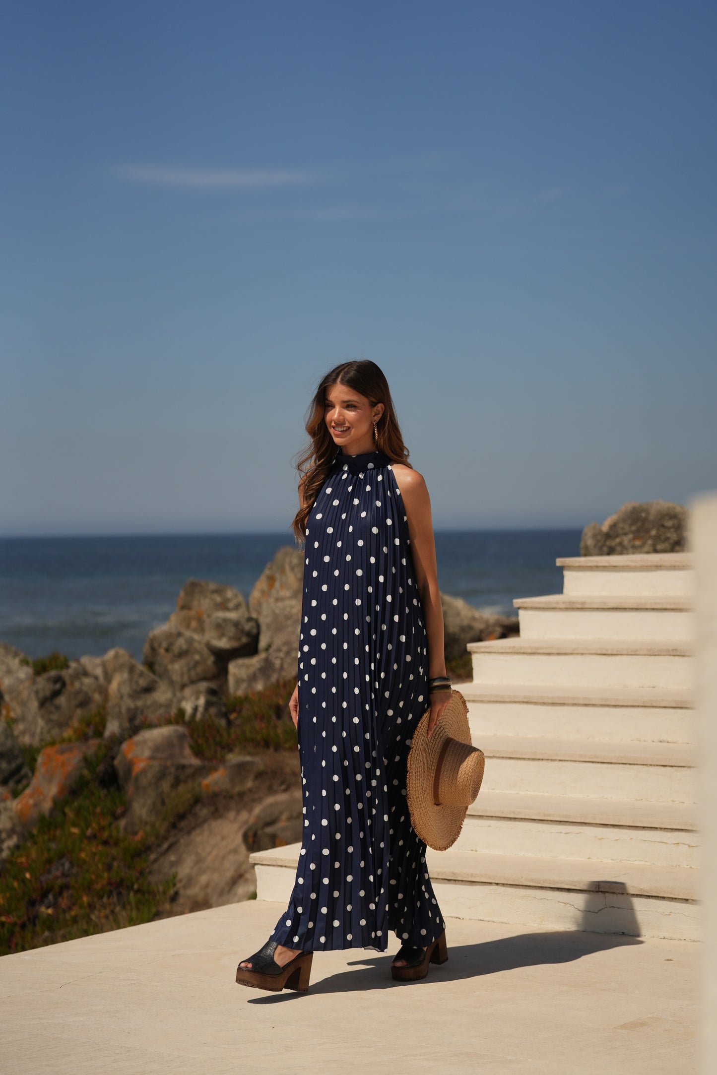 Vestido plissado estampado bolas