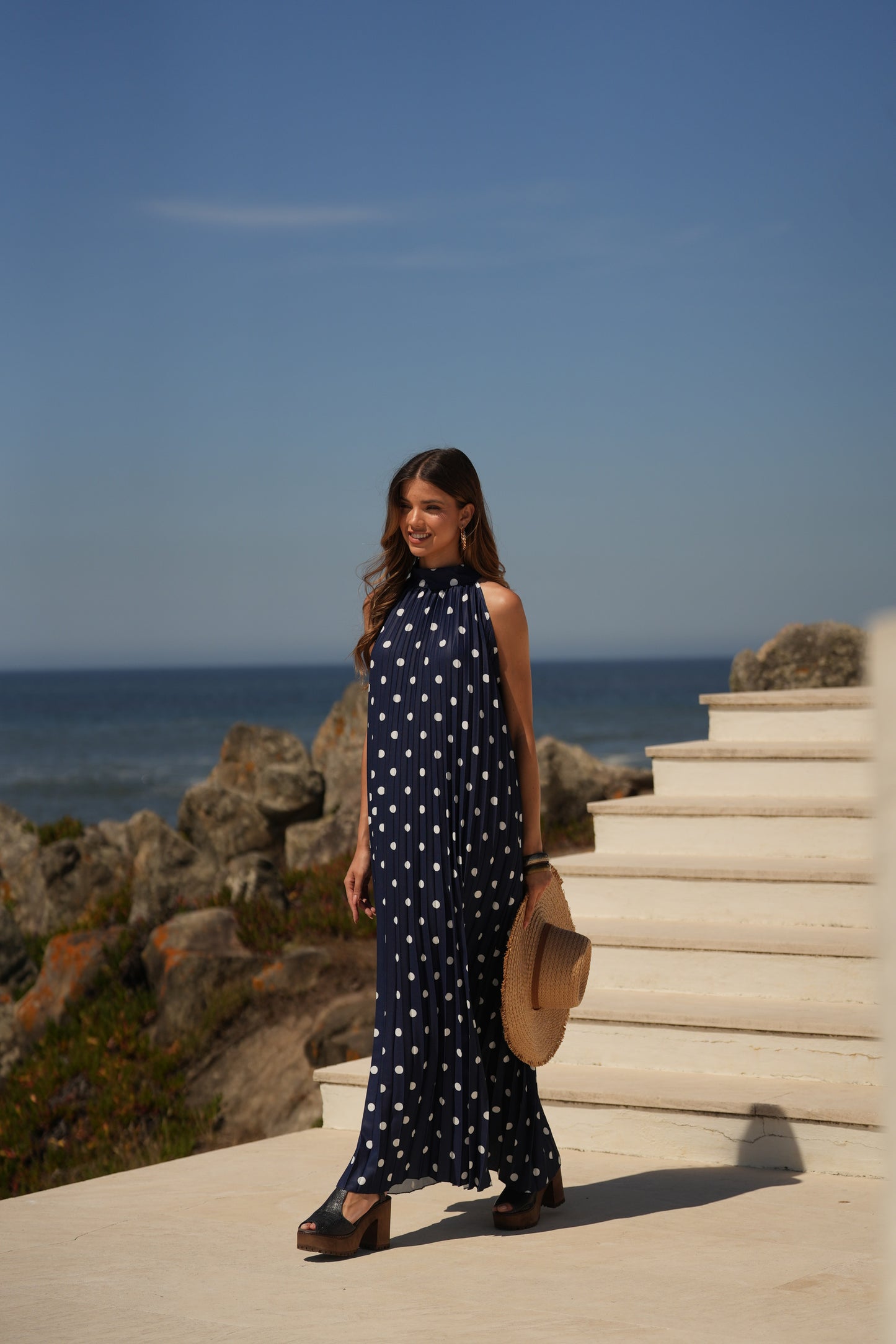 Vestido plissado estampado bolas