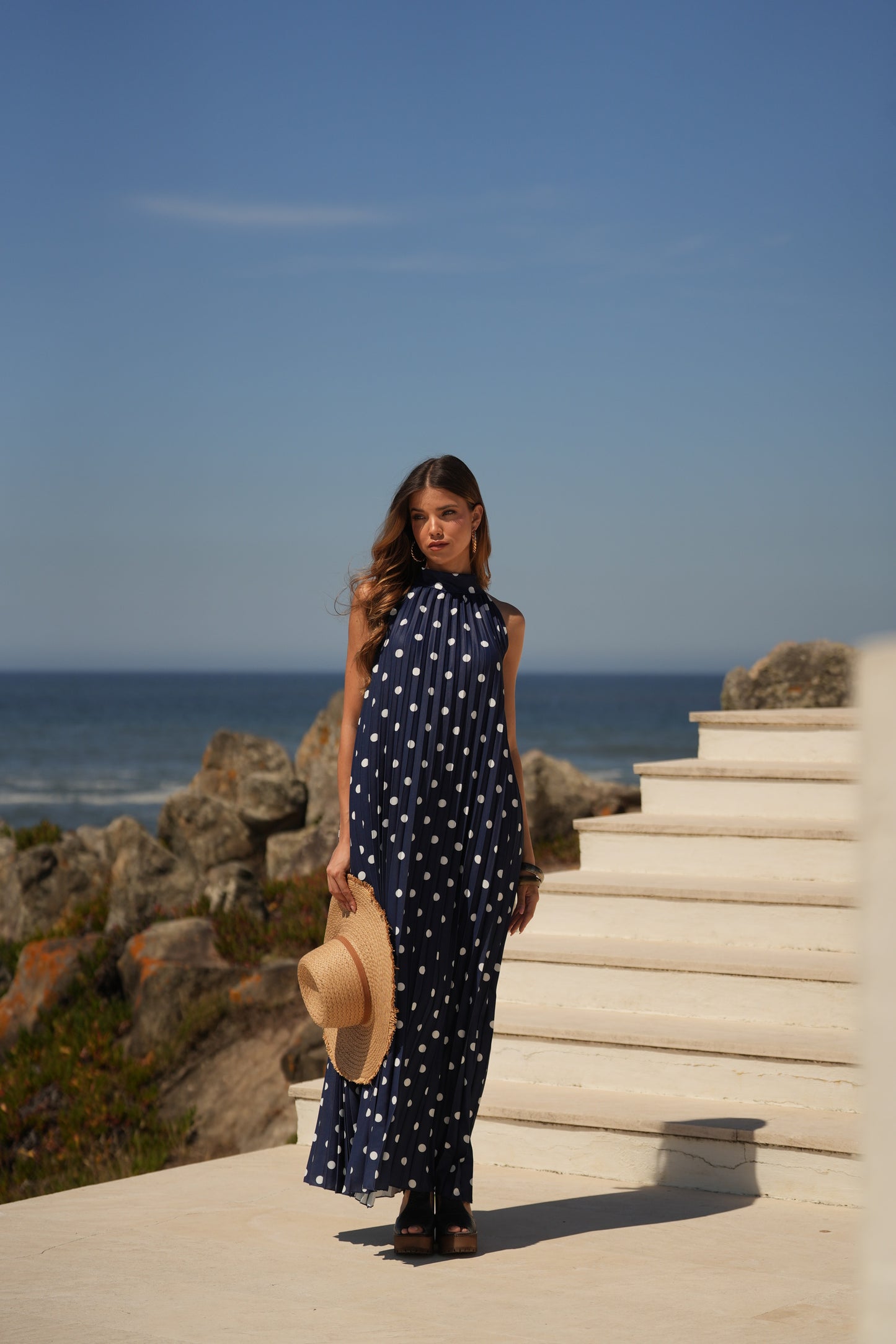 Vestido plissado estampado bolas