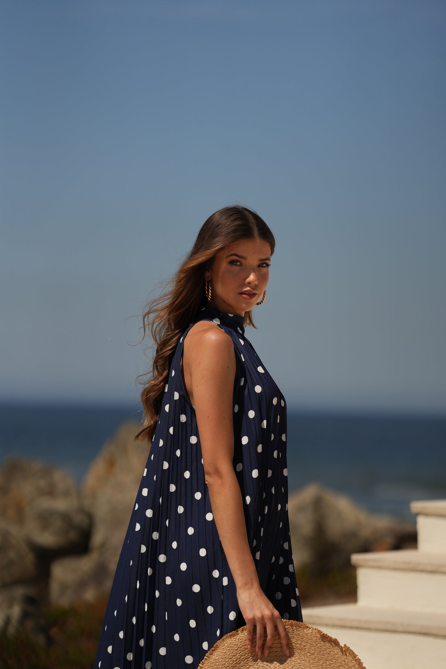 Vestido plissado estampado bolas