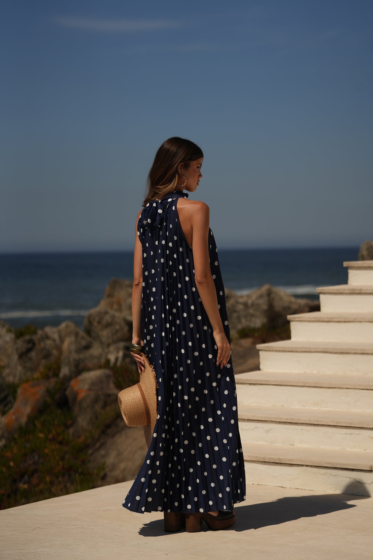 Vestido plissado estampado bolas
