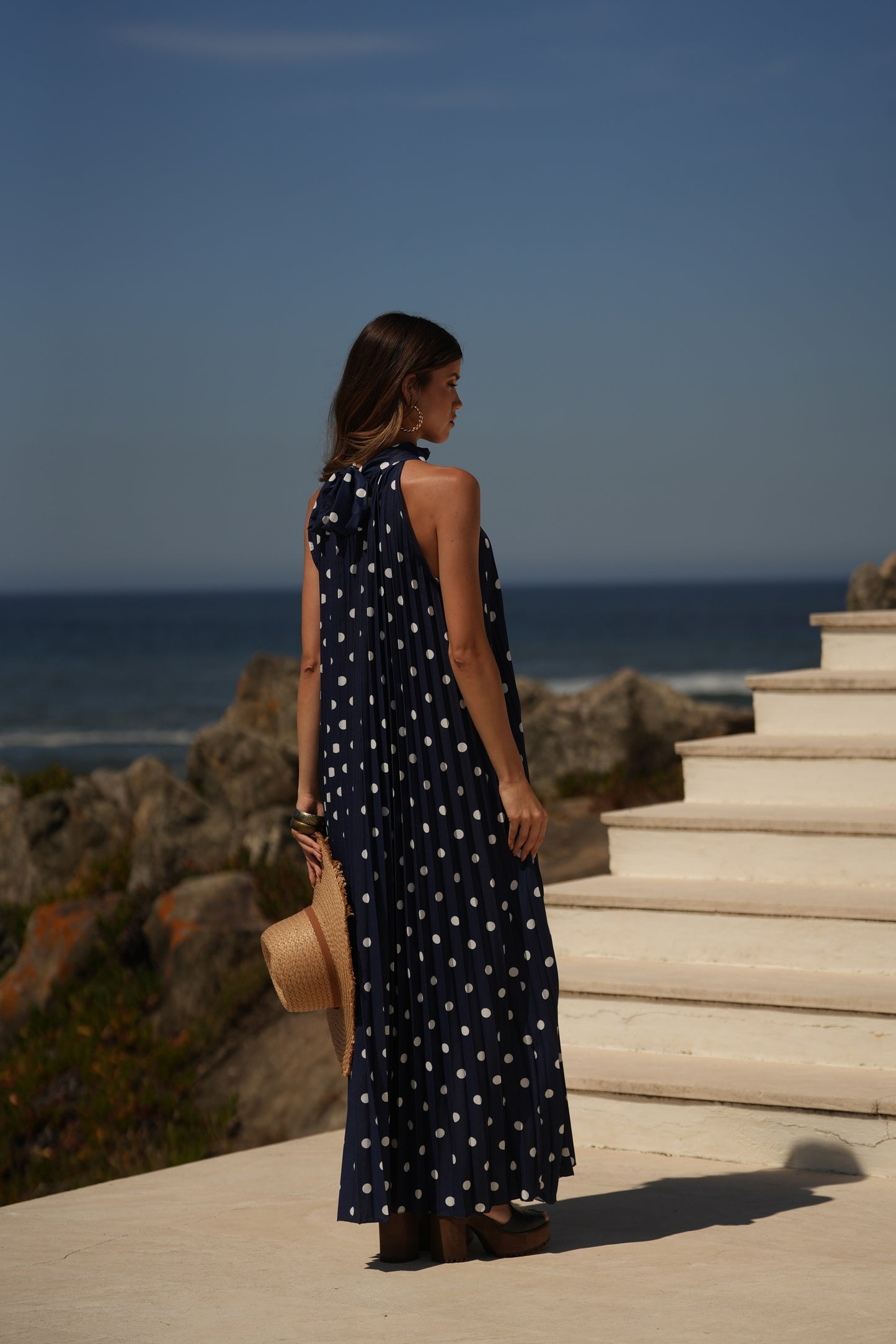 Vestido plissado estampado bolas