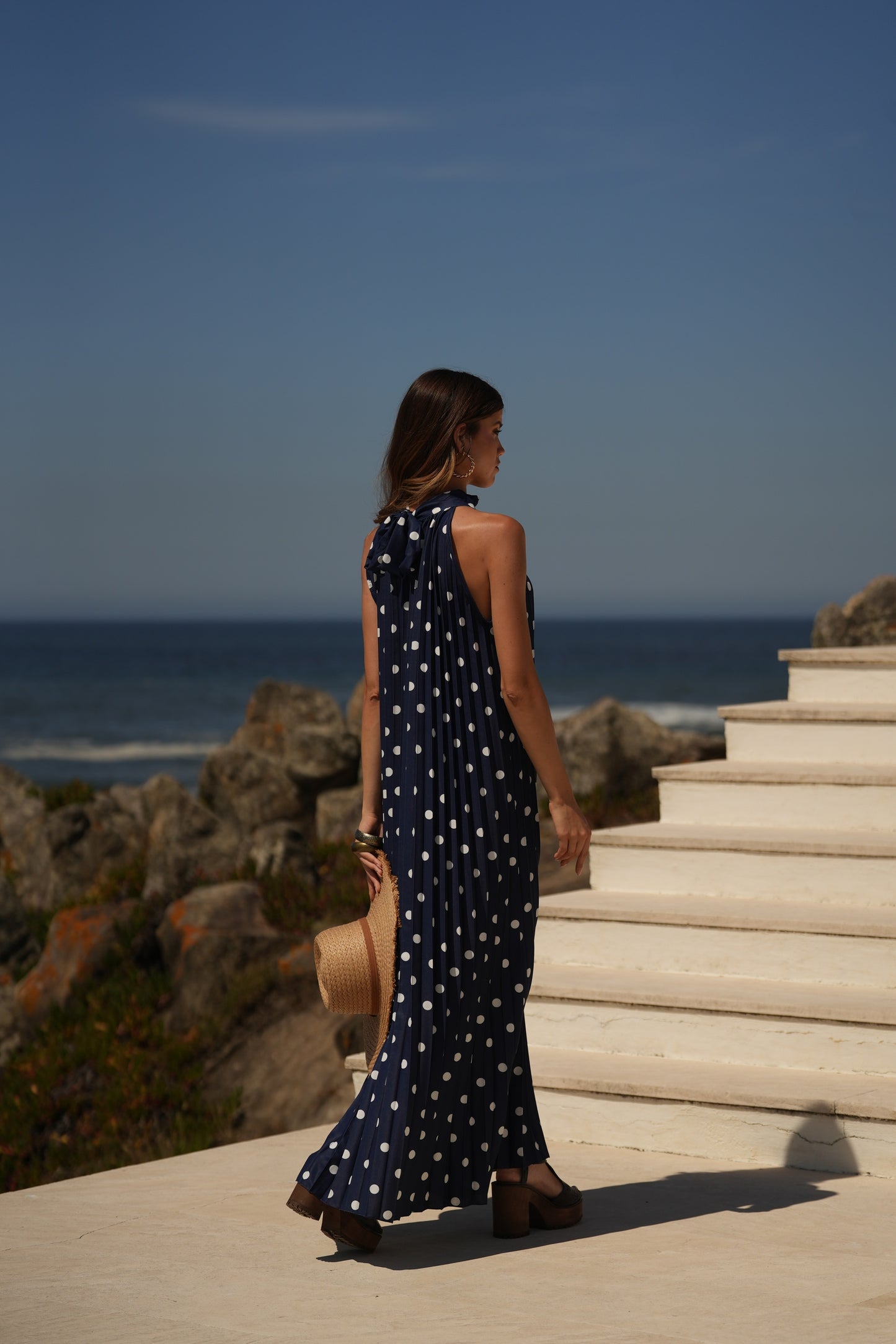 Vestido plissado estampado bolas