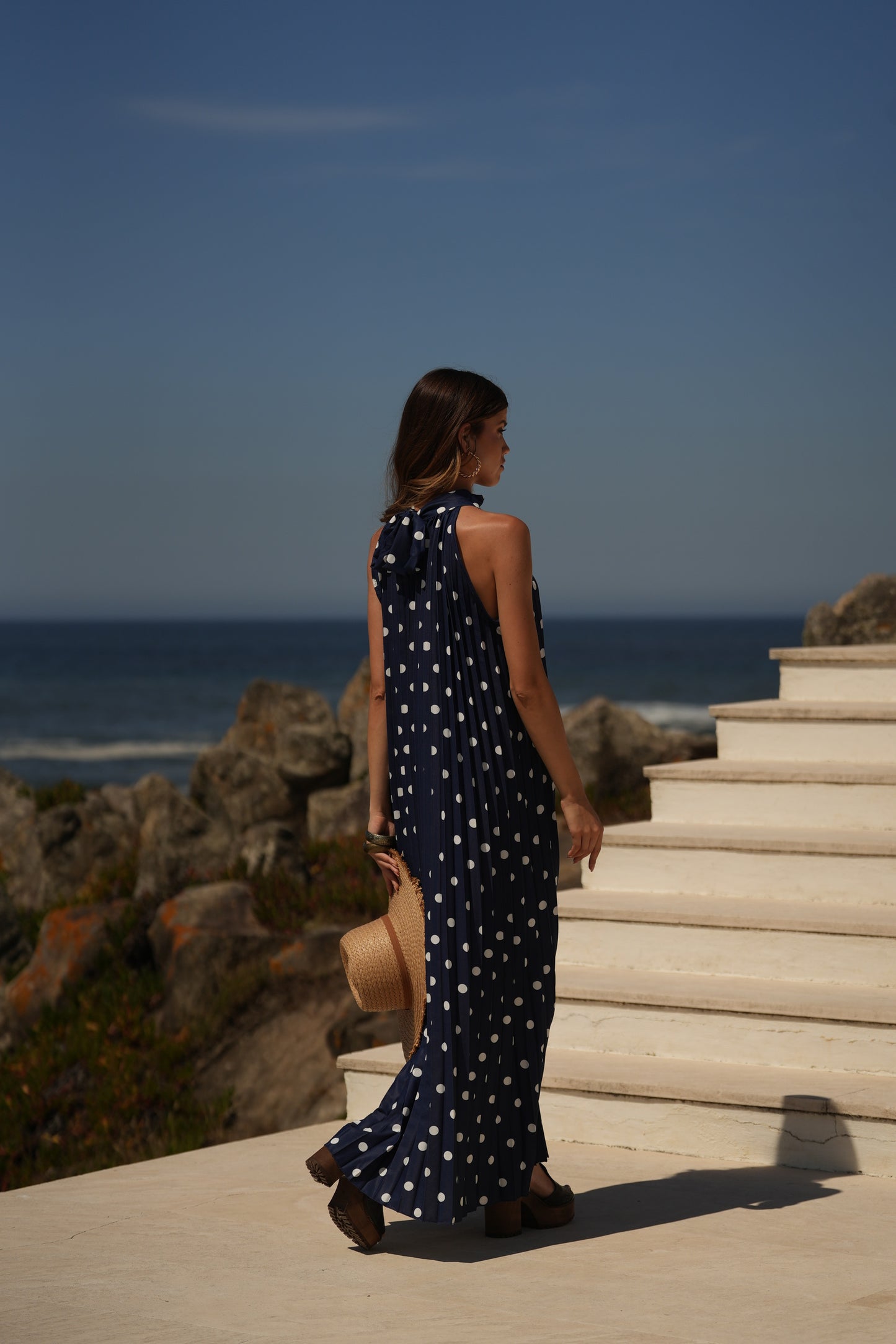 Vestido plissado estampado bolas
